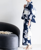 夕涼浴衣 夜風の白椿 二部式単品