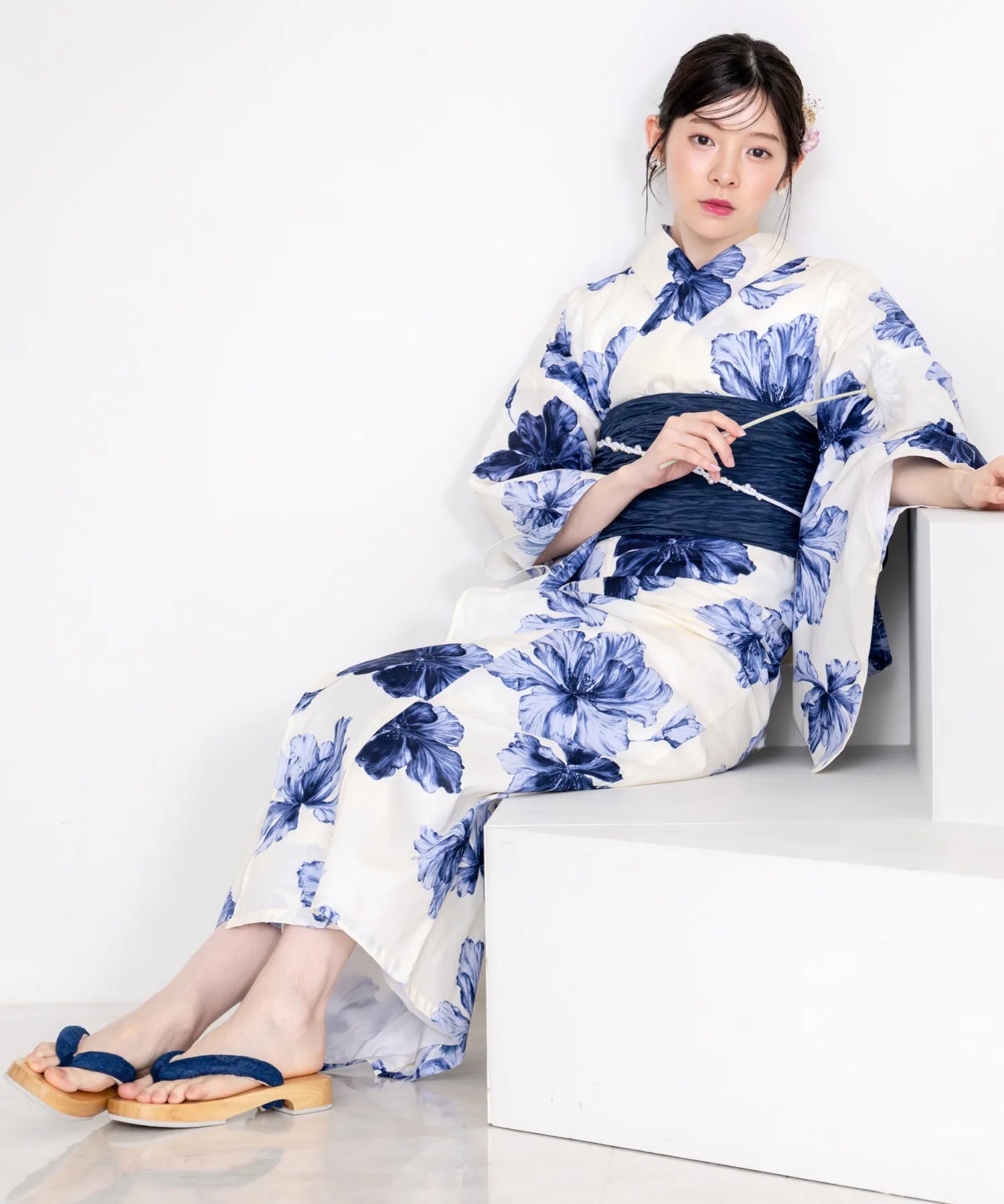 夕涼浴衣 濃藍花映し 二部式単品