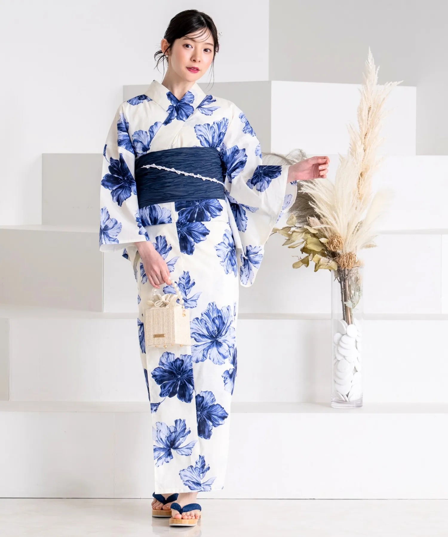 夕涼浴衣 濃藍花映し 二部式単品