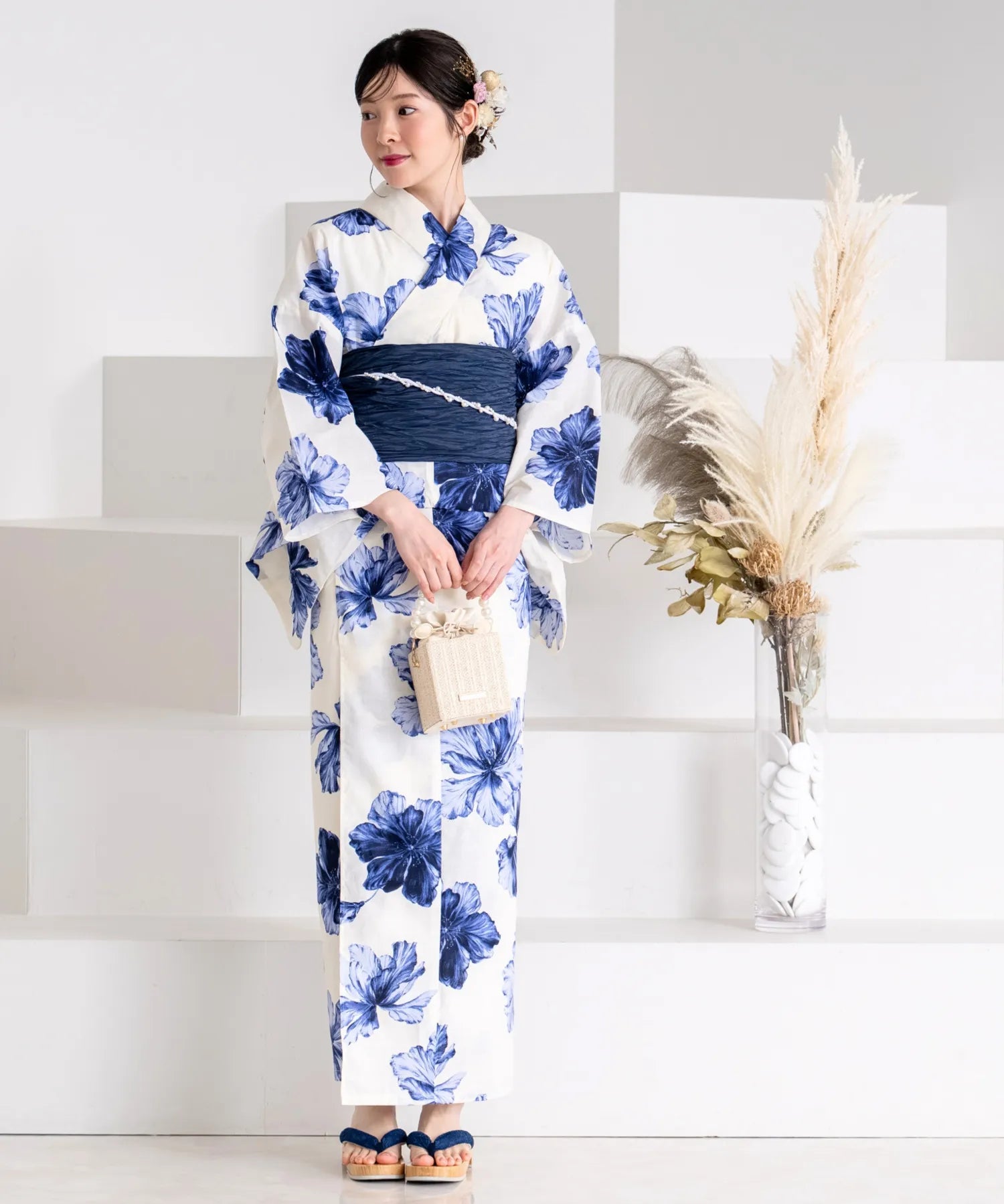 夕涼浴衣 濃藍花映し 二部式単品