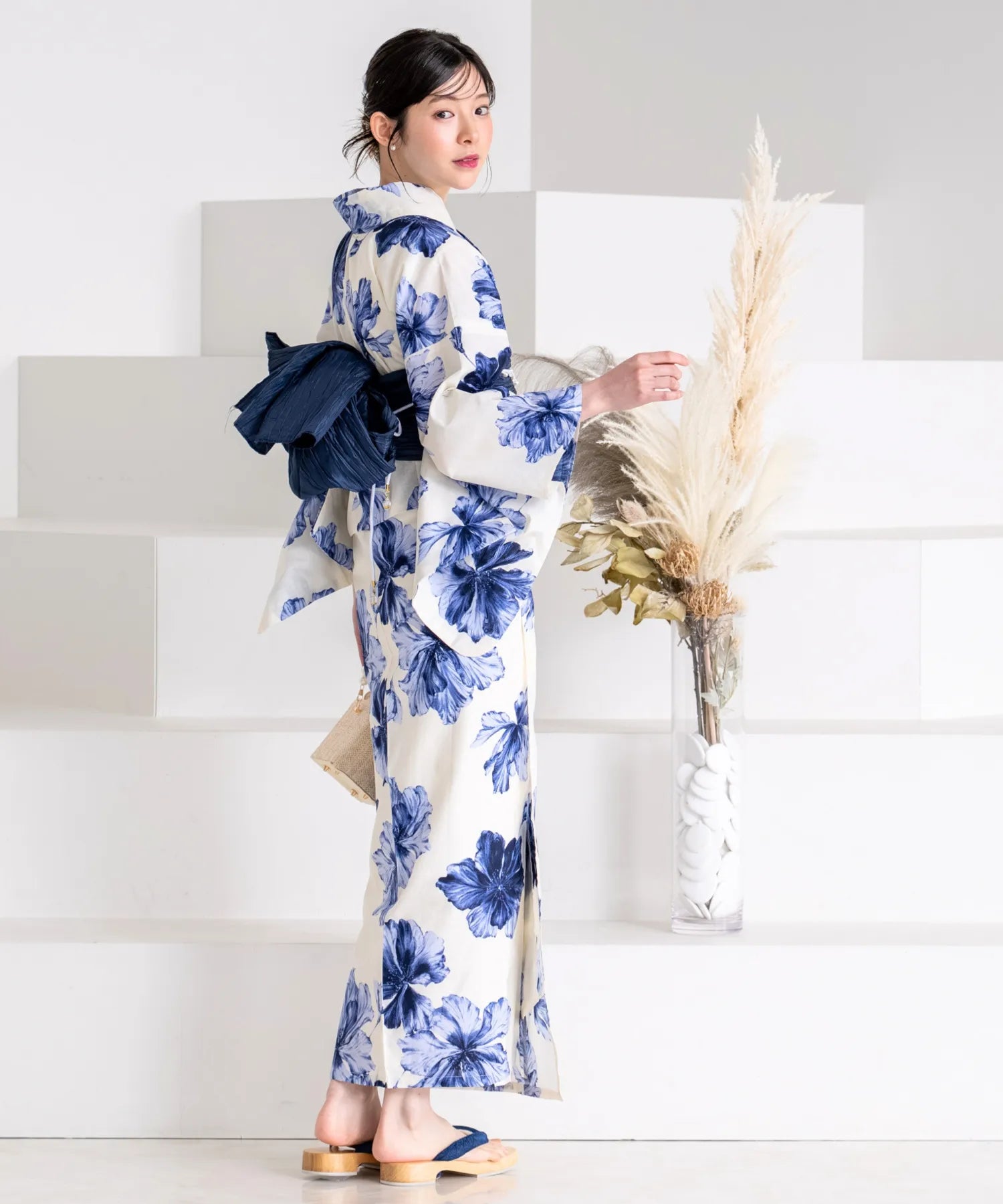 夕涼浴衣 濃藍花映し 二部式単品