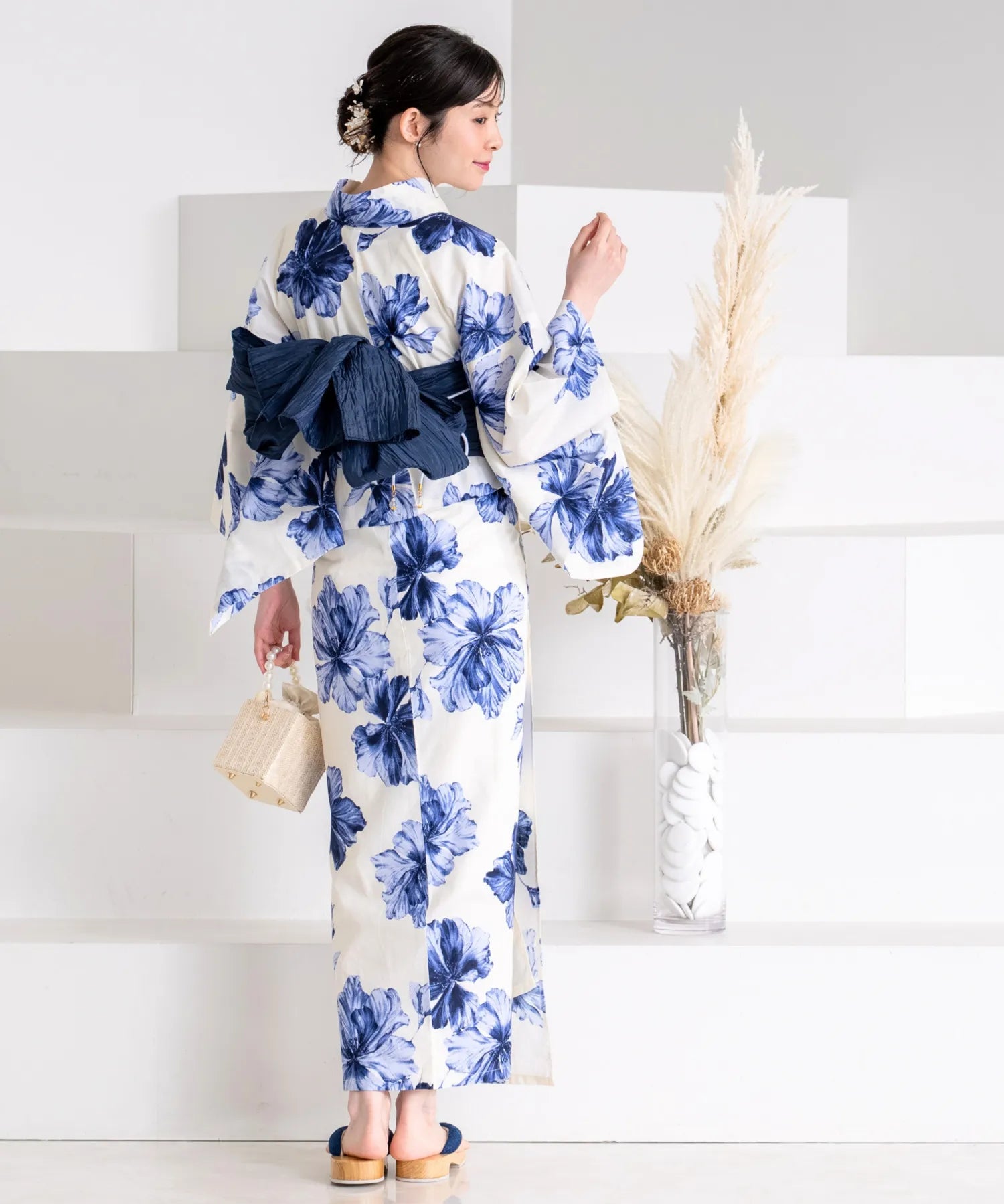 夕涼浴衣 濃藍花映し 二部式単品