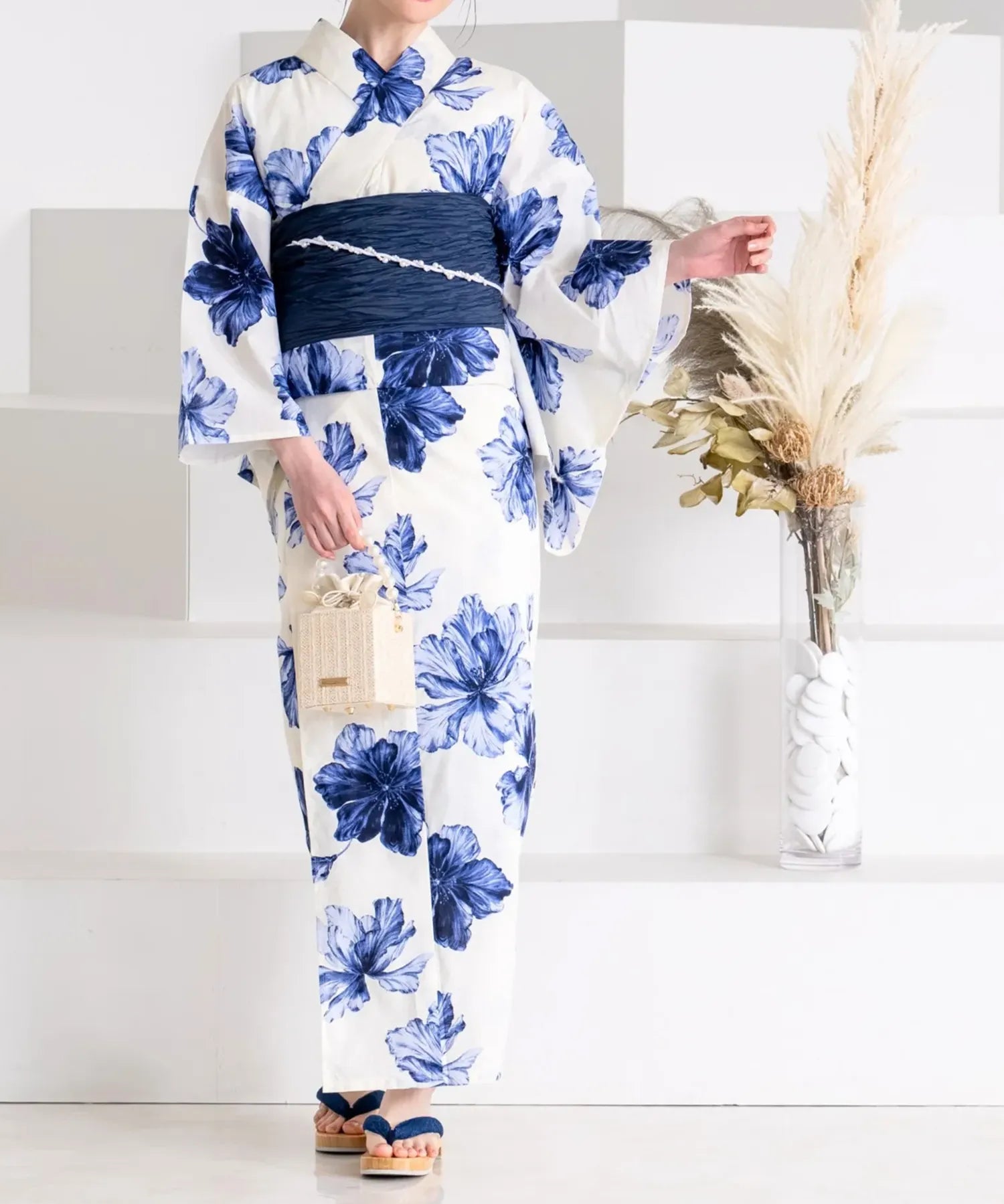 夕涼浴衣 濃藍花映し 二部式単品