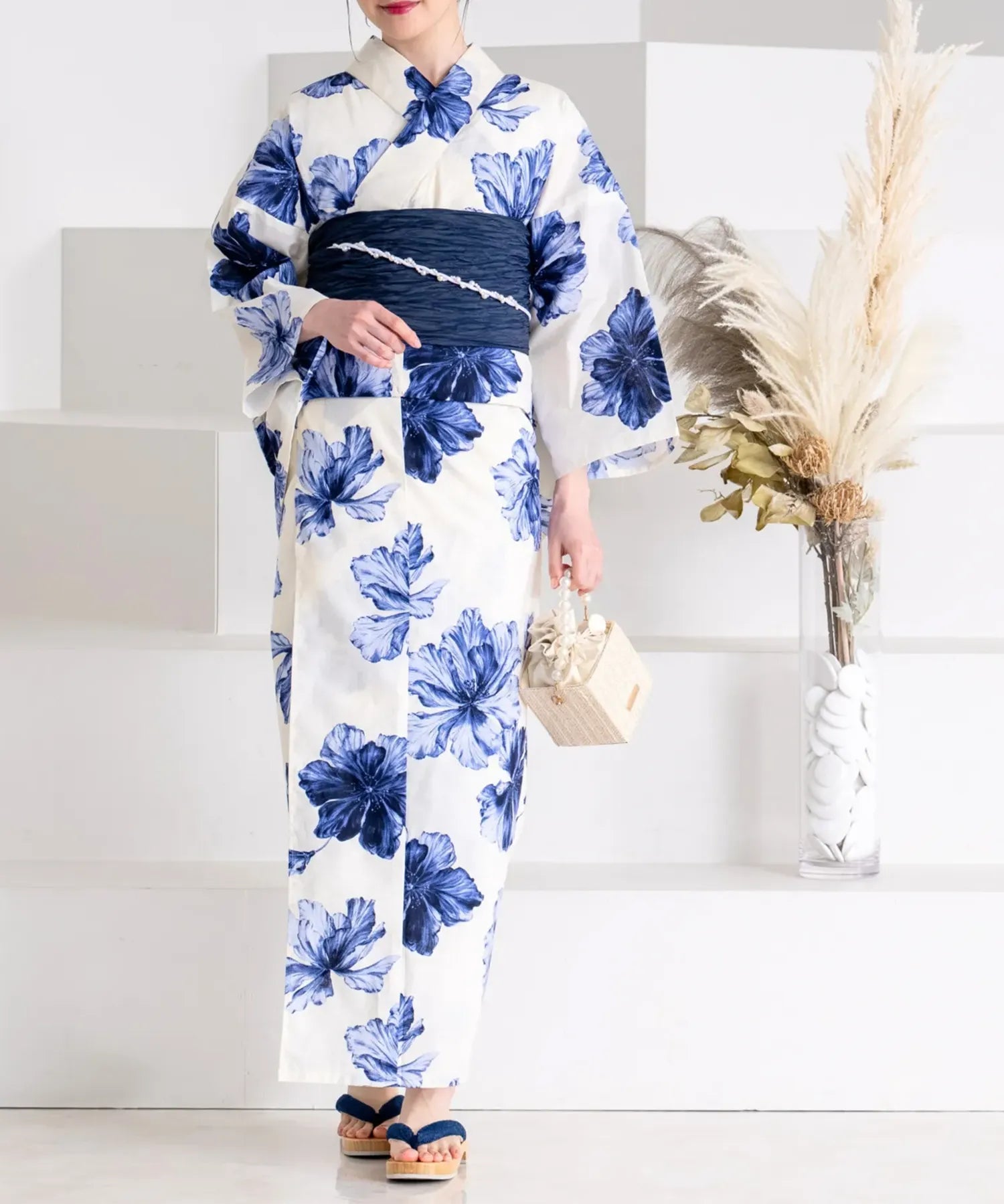 夕涼浴衣 濃藍花映し 二部式単品