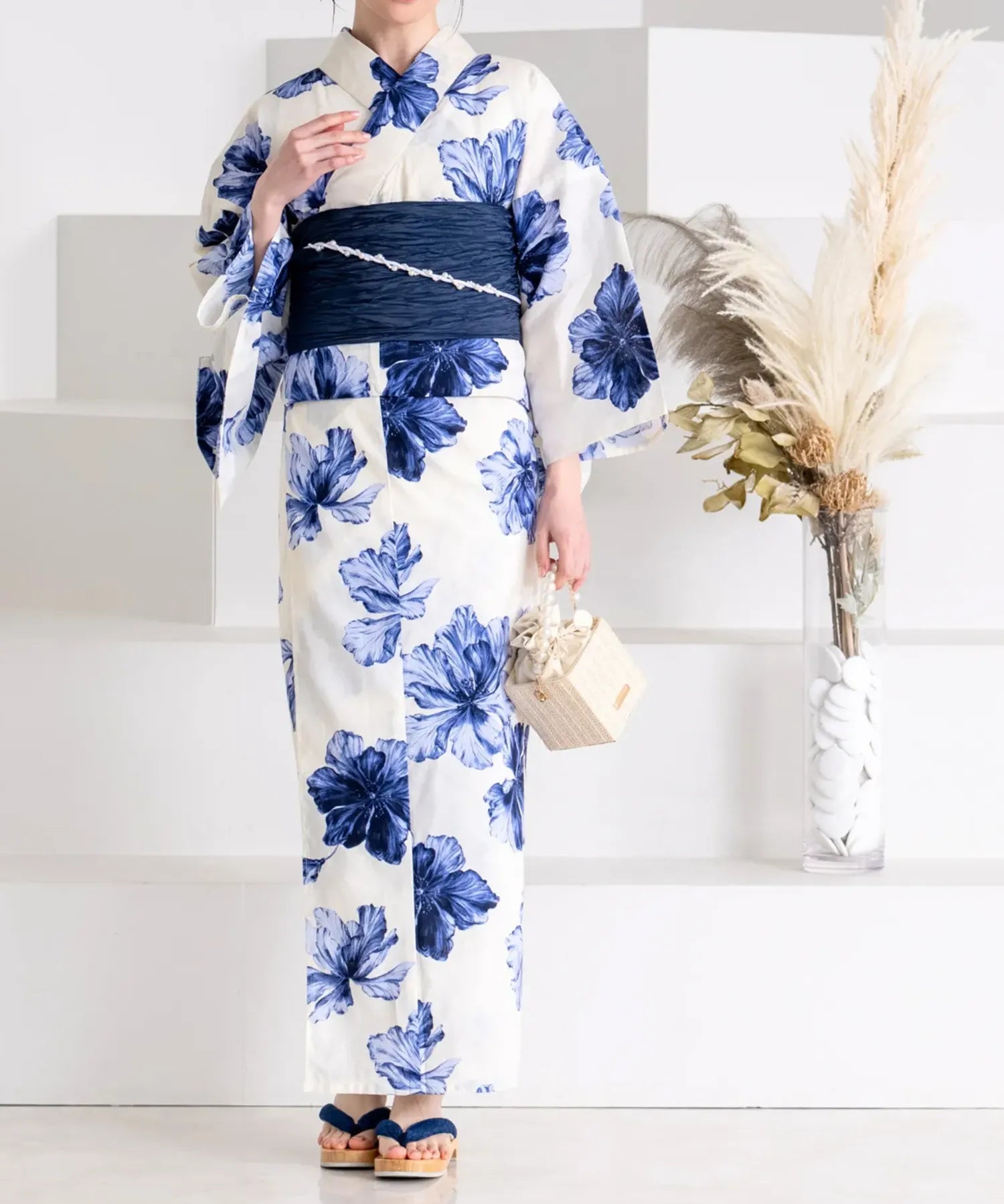 夕涼浴衣 濃藍花映し 二部式単品