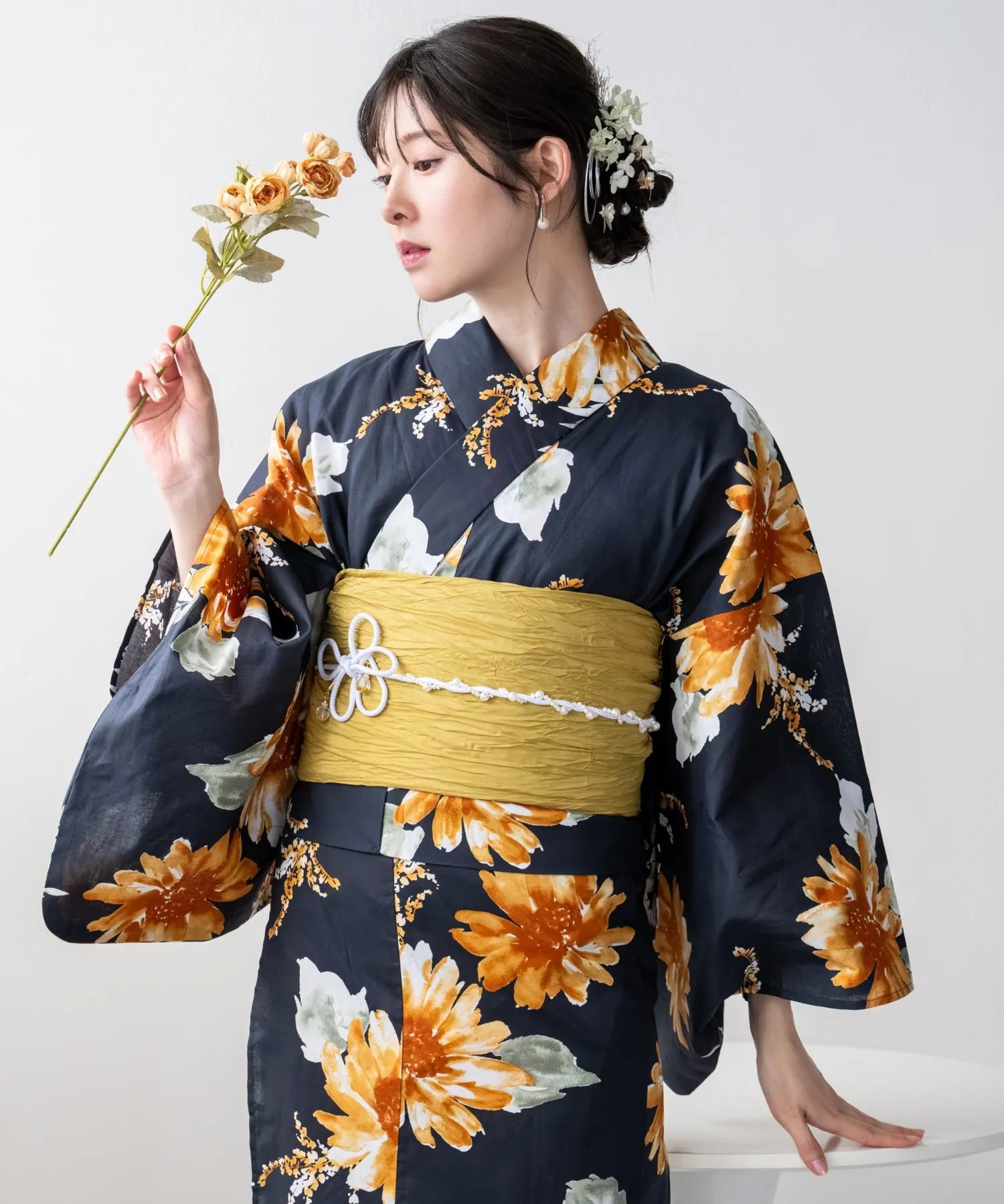 夕涼浴衣 ひまわりの夏陽模様 二部式単品