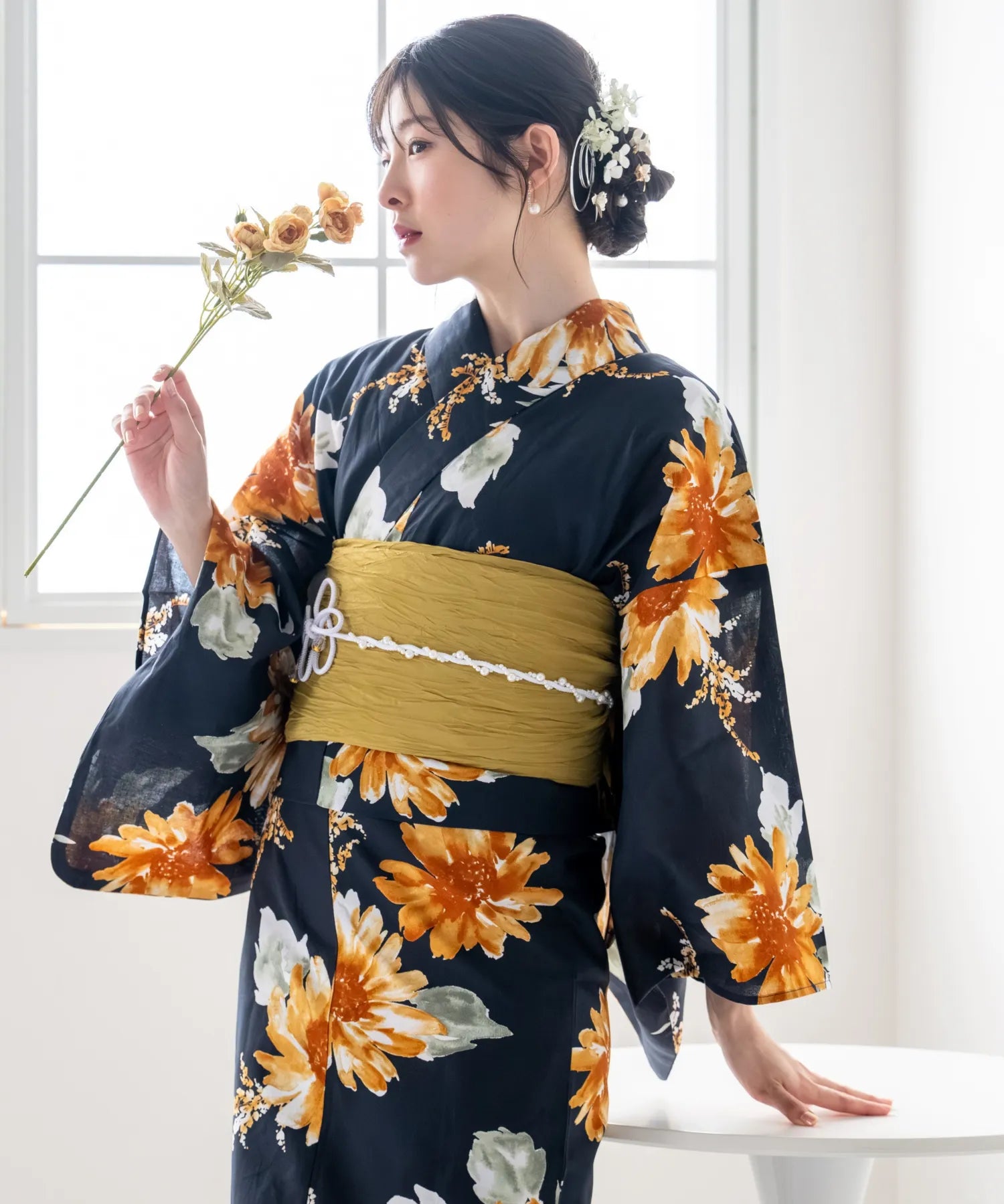 夕涼浴衣 ひまわりの夏陽模様 二部式単品