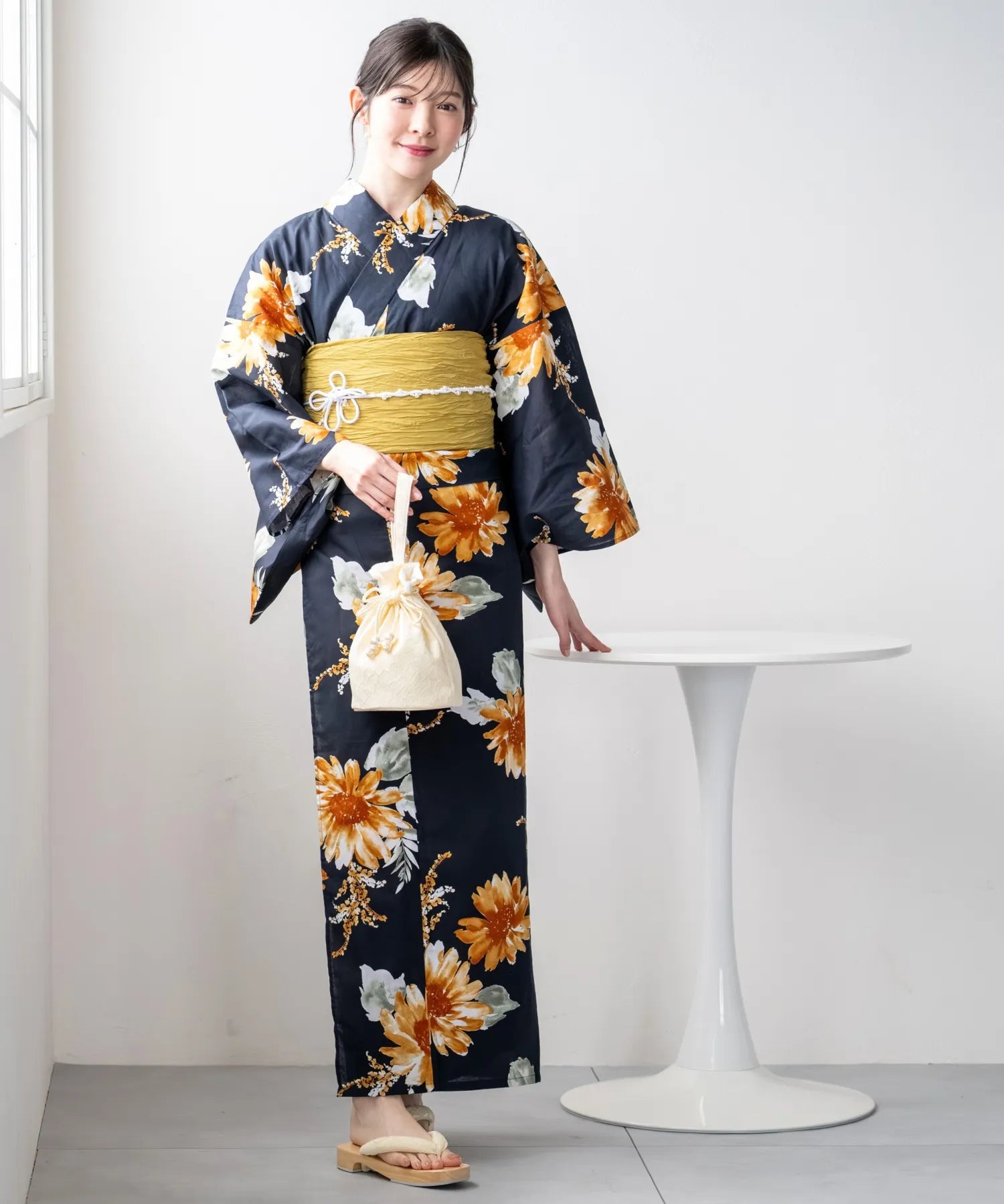夕涼浴衣 ひまわりの夏陽模様 二部式単品