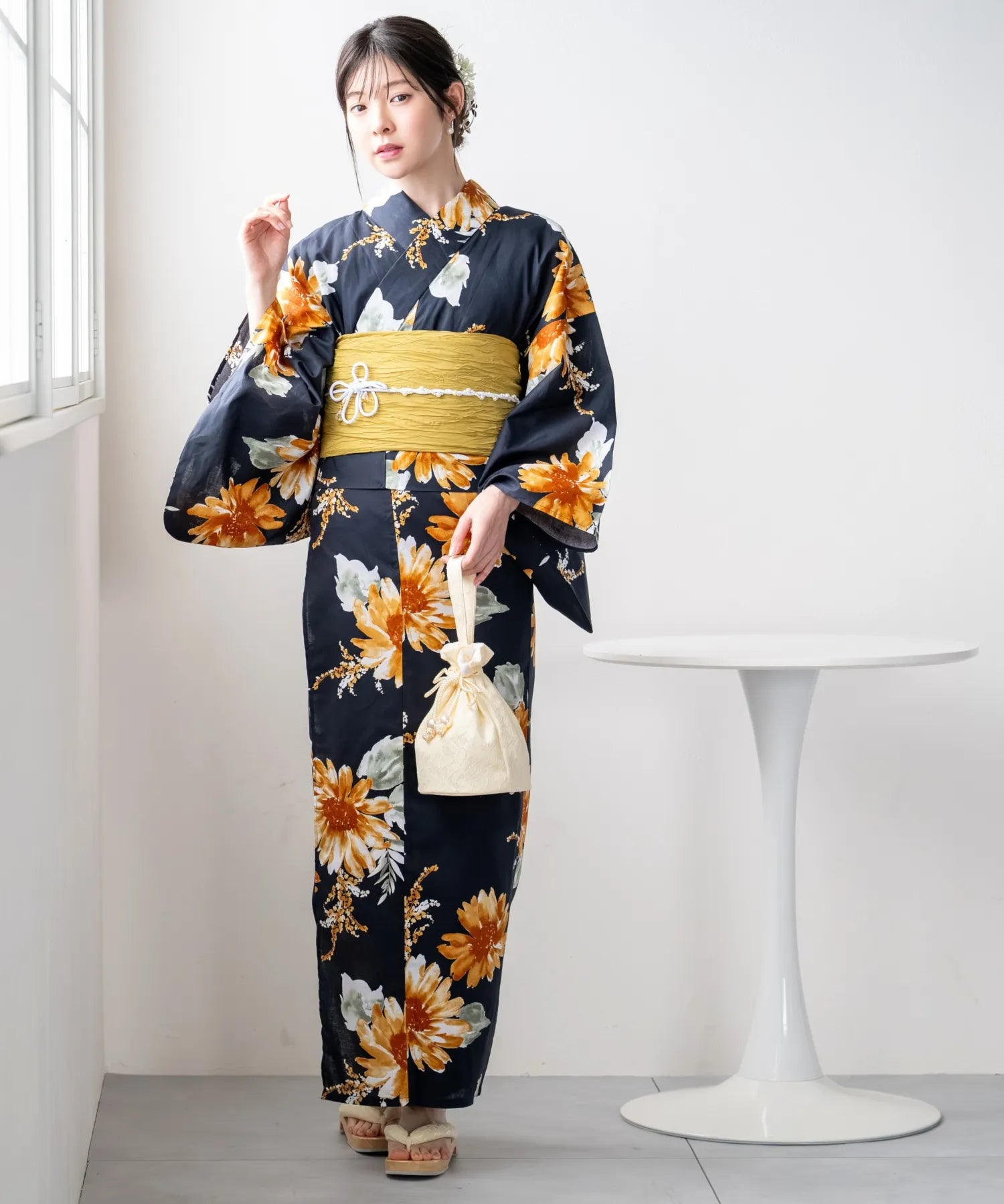 夕涼浴衣 ひまわりの夏陽模様 二部式単品