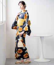 夕涼浴衣 ひまわりの夏陽模様 二部式単品
