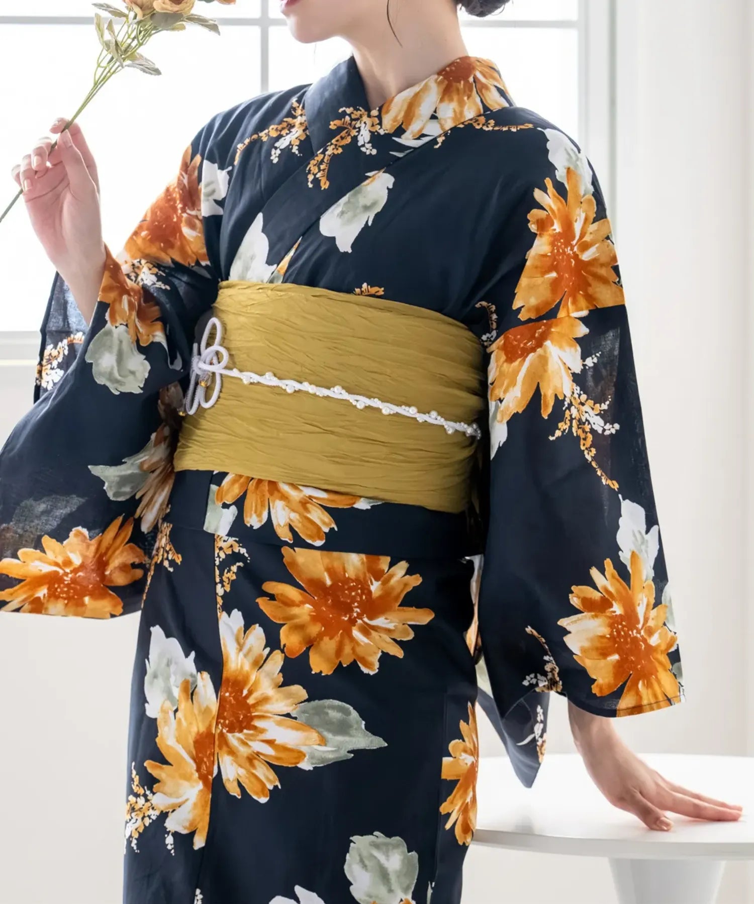 夕涼浴衣 ひまわりの夏陽模様 二部式単品