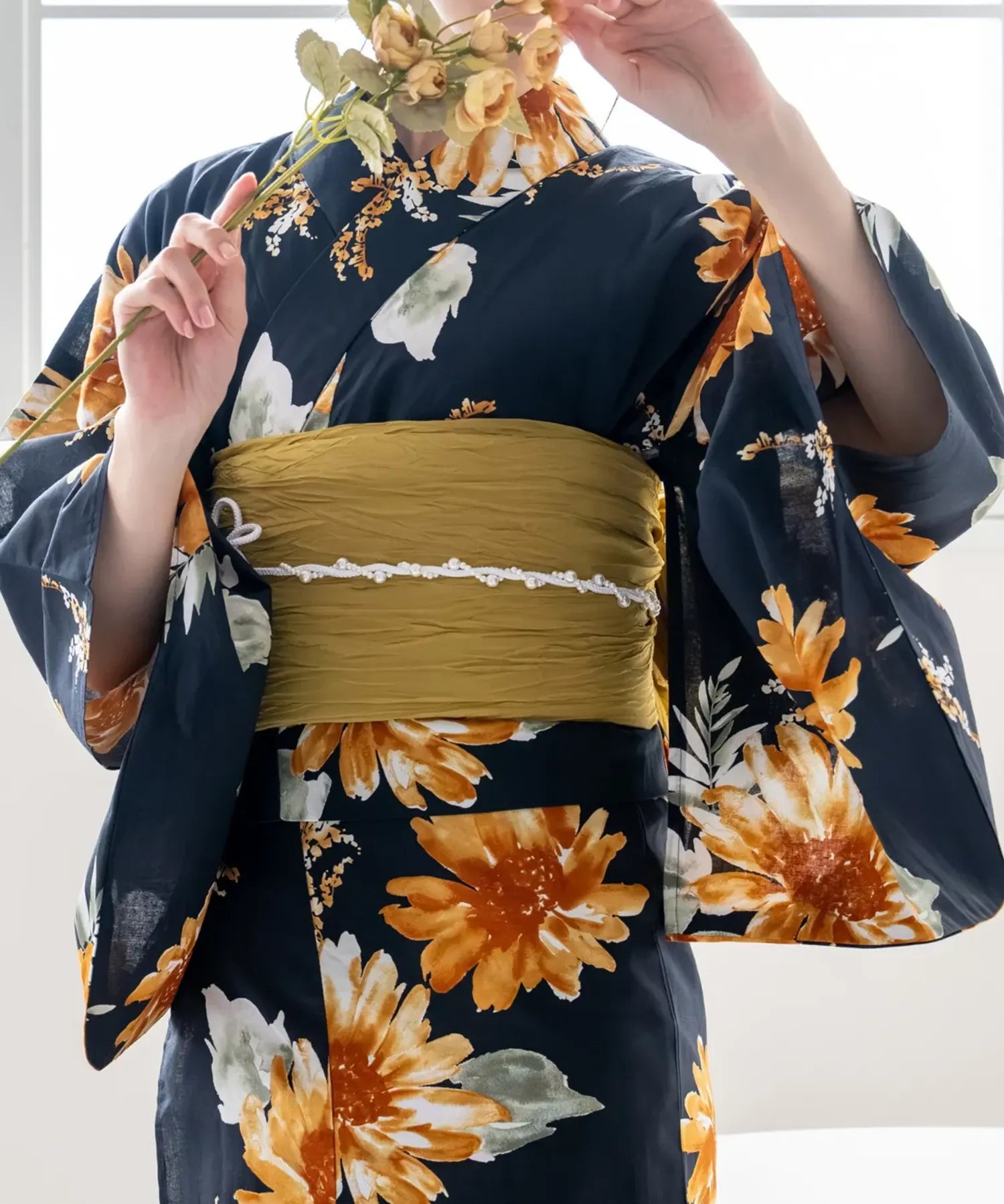 夕涼浴衣 ひまわりの夏陽模様 二部式単品