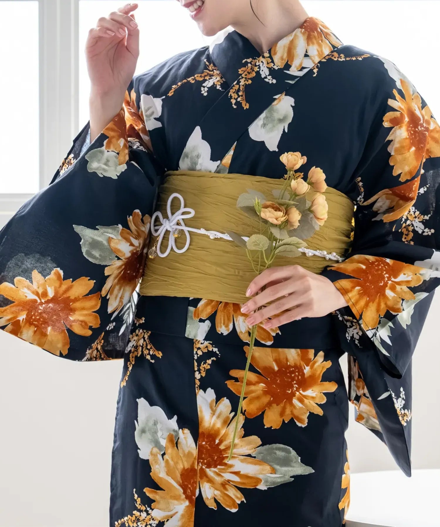 夕涼浴衣 ひまわりの夏陽模様 二部式単品