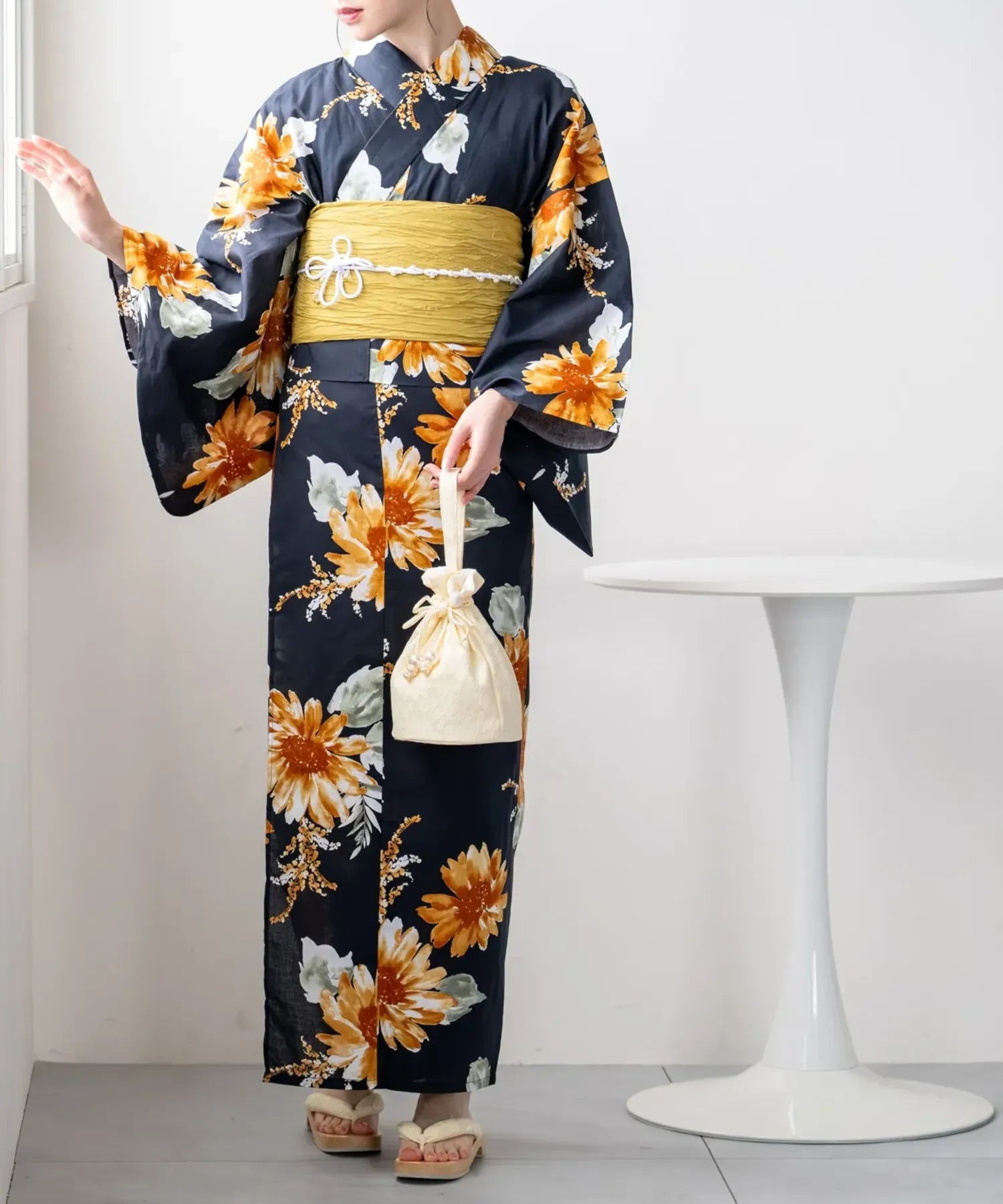 夕涼浴衣 ひまわりの夏陽模様 二部式単品