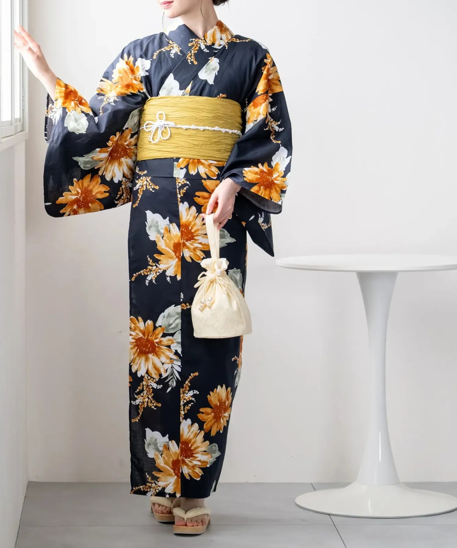 夕涼浴衣 ひまわりの夏陽模様 二部式単品