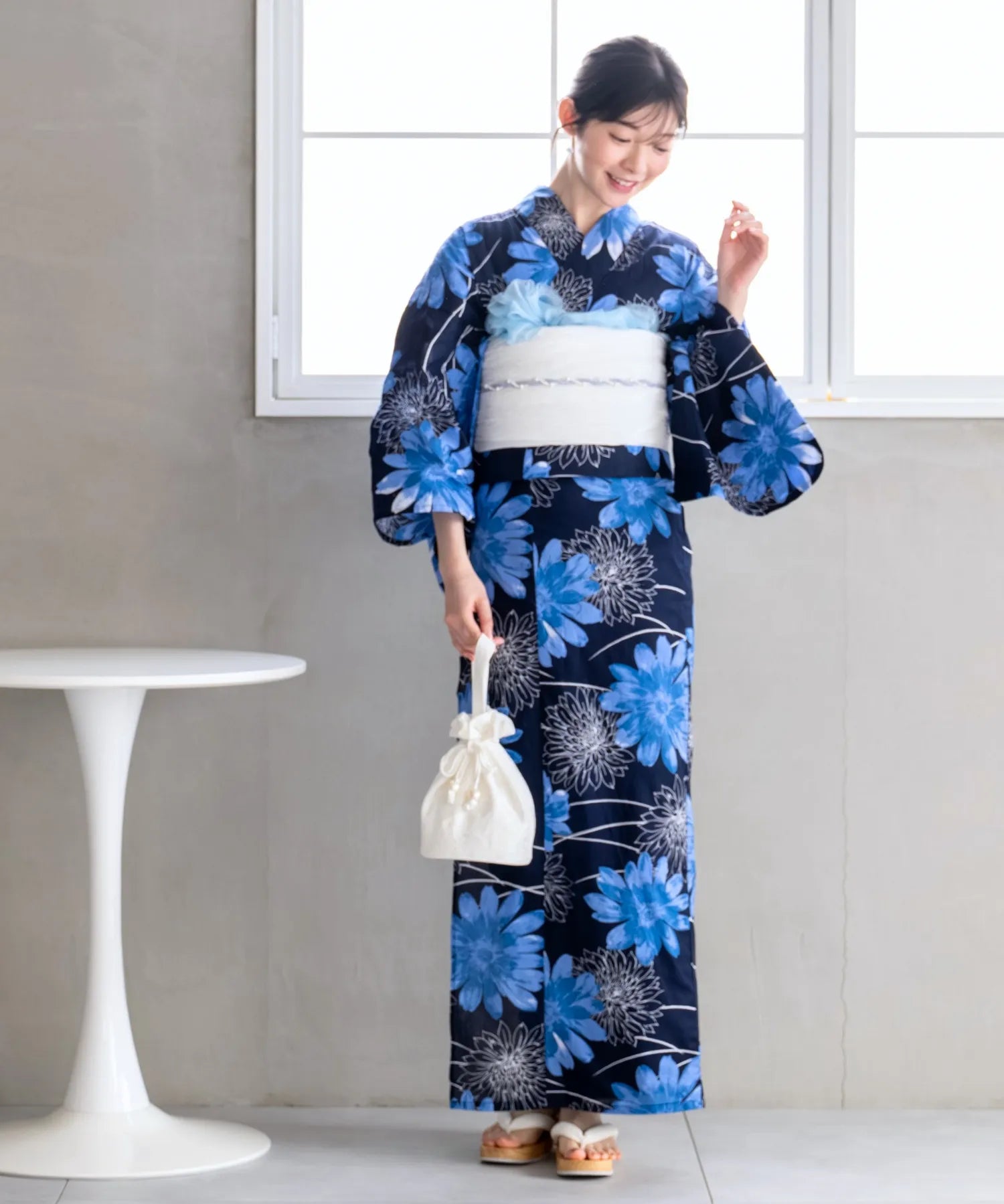 夏花浴衣 蒼花流れ 単品