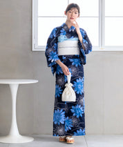 夏花浴衣 蒼花流れ 単品