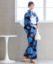 夏花浴衣 蒼花流れ 単品