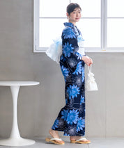 夏花浴衣 蒼花流れ 単品