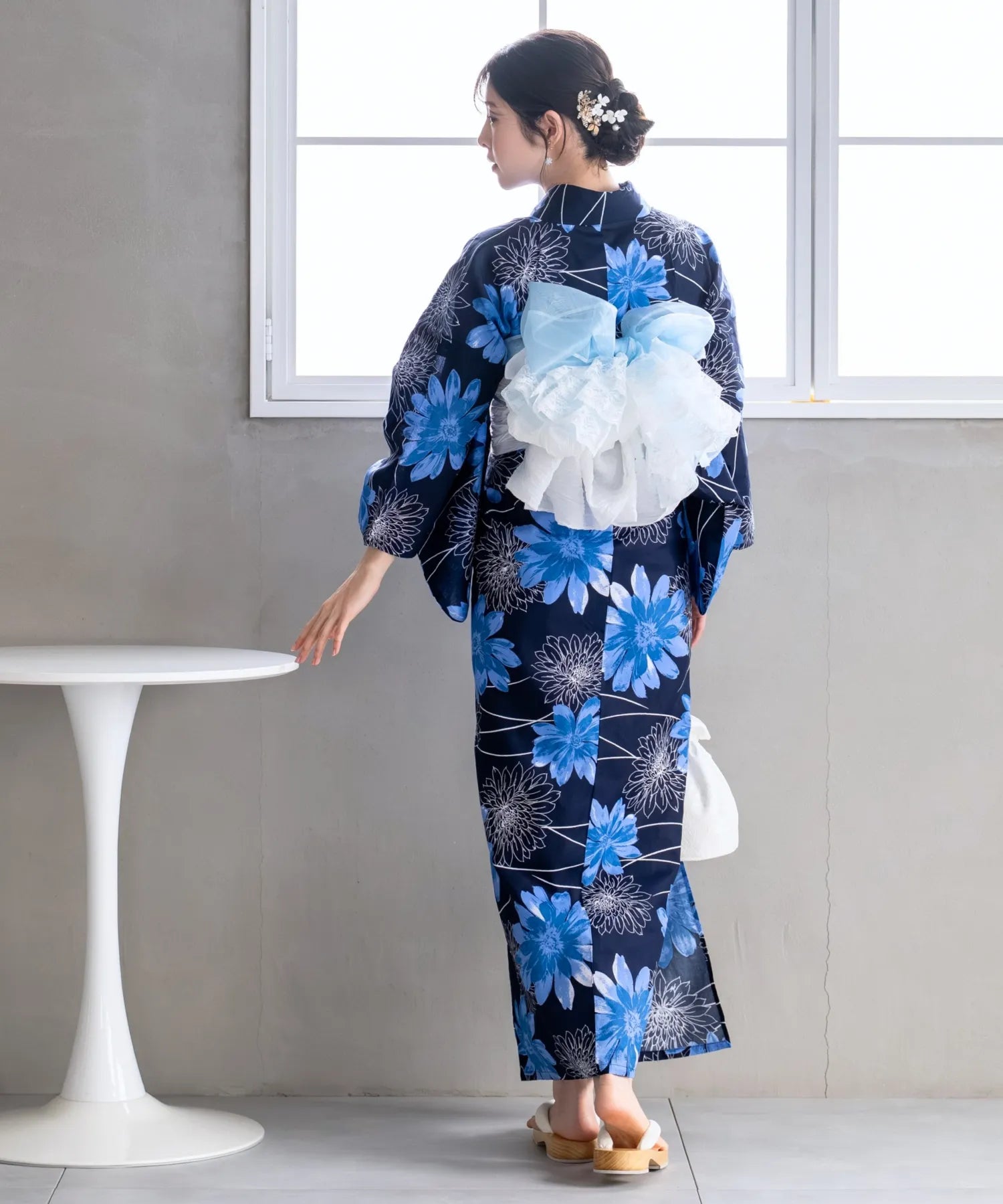 夏花浴衣 蒼花流れ 単品