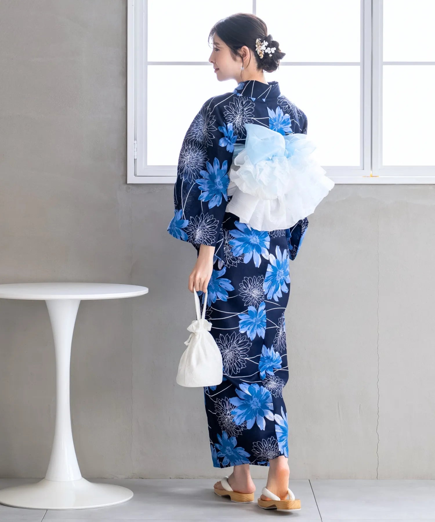 夏花浴衣 蒼花流れ 単品