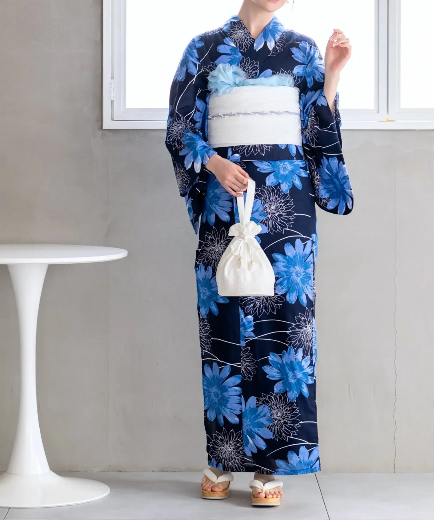 夏花浴衣 蒼花流れ 単品