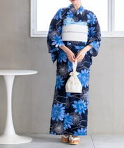 夏花浴衣 蒼花流れ 単品