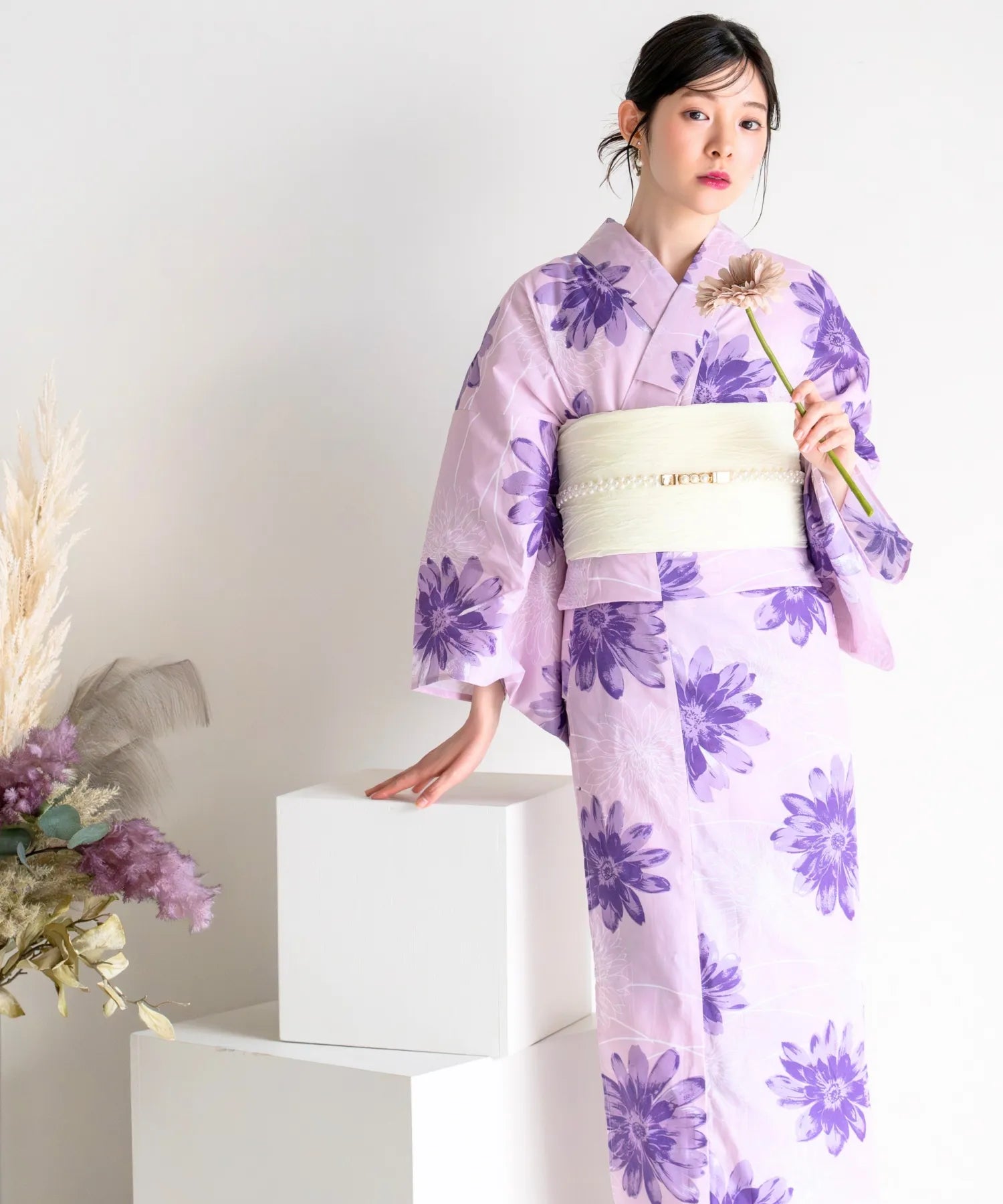 夏花浴衣 紫花ゆらり 単品