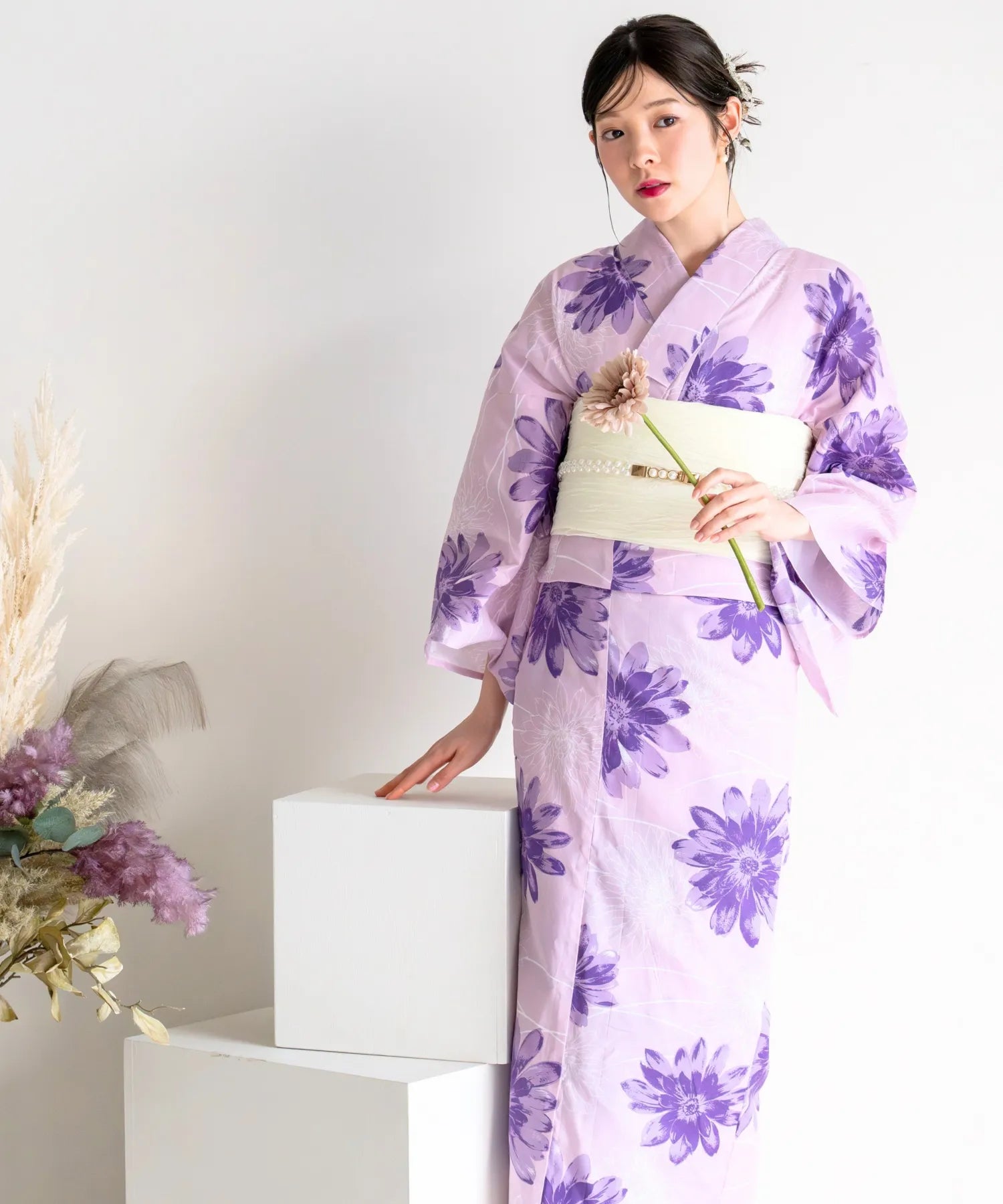 夏花浴衣 紫花ゆらり 単品