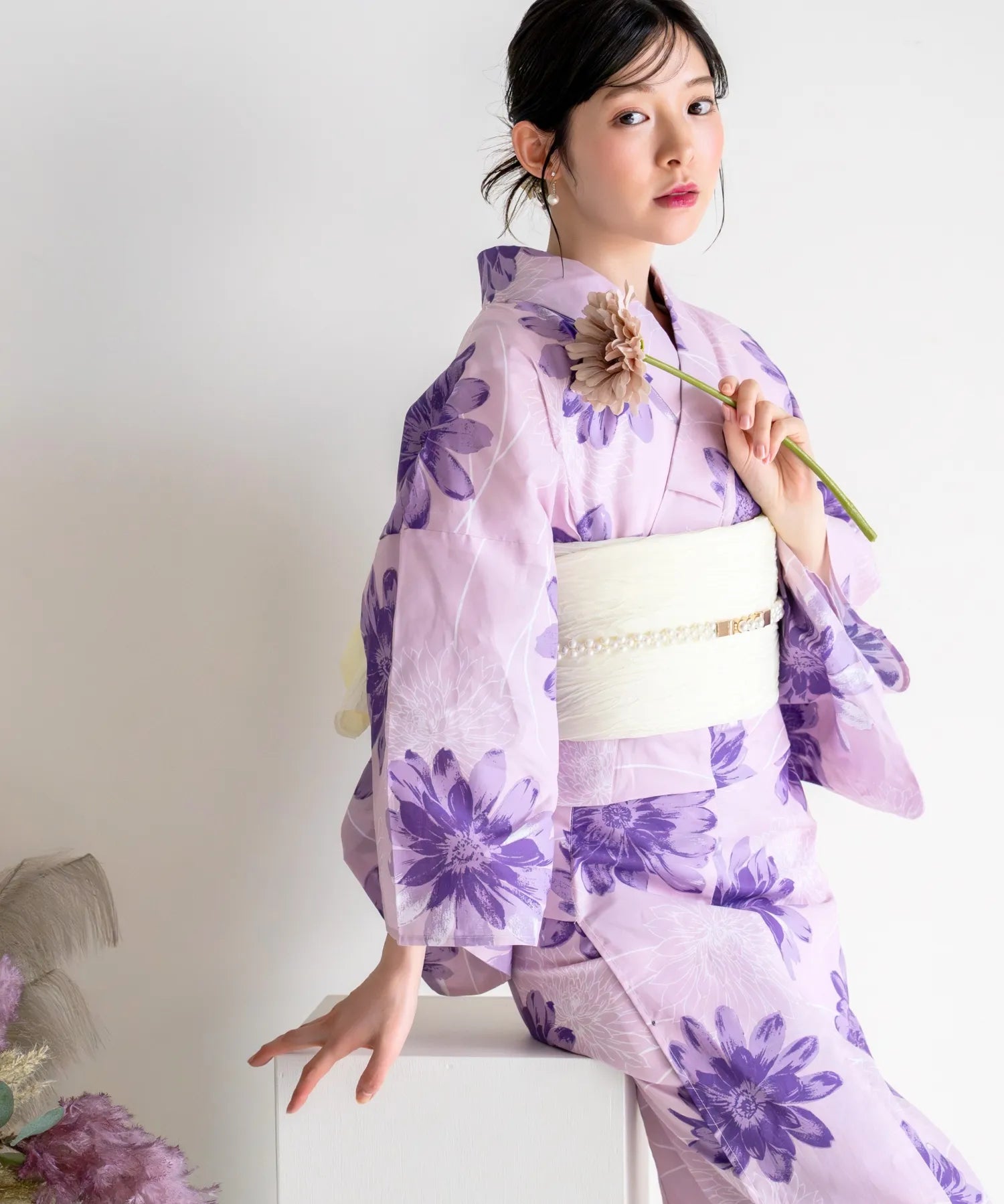 夏花浴衣 紫花ゆらり 単品