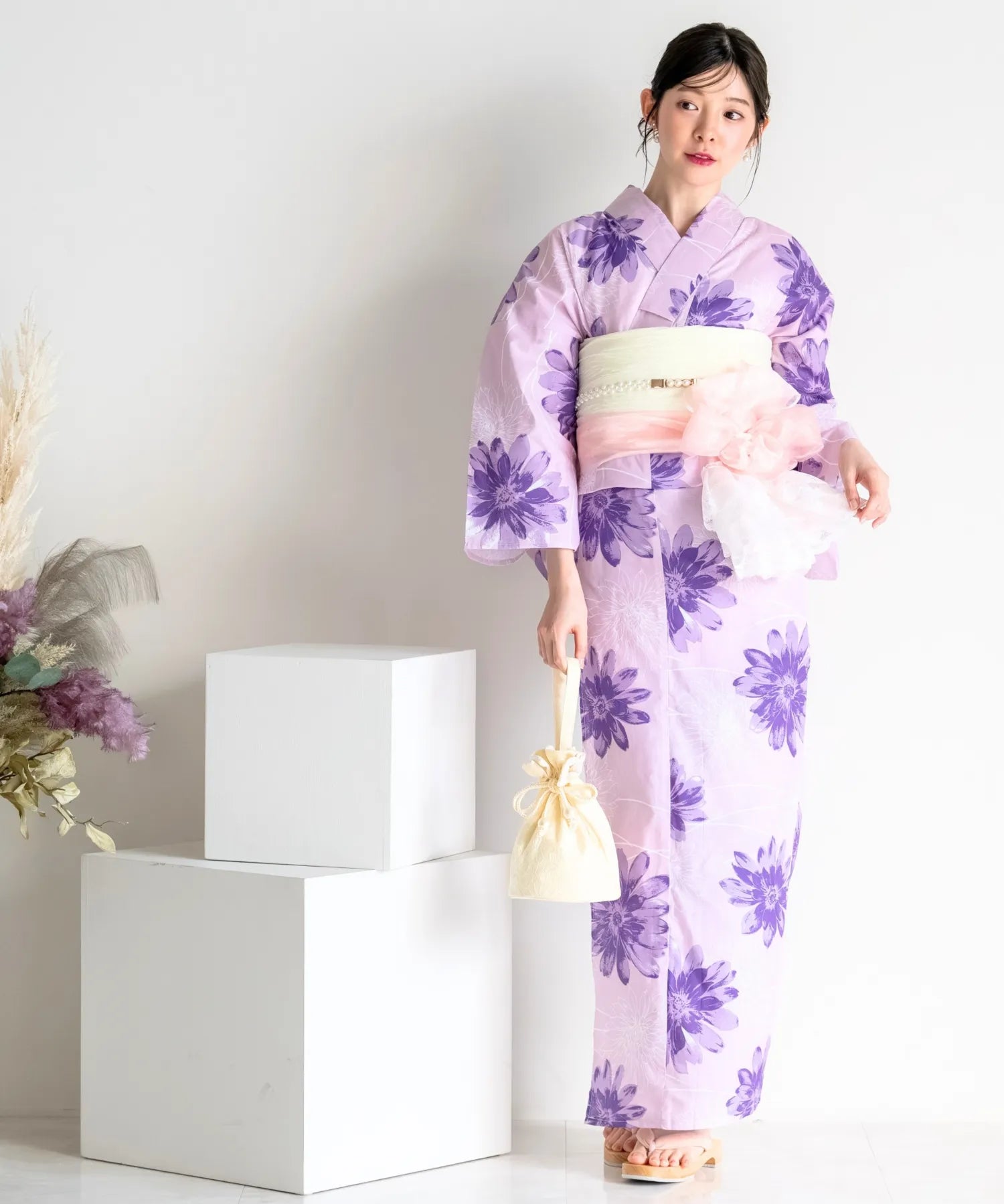 夏花浴衣 紫花ゆらり 単品