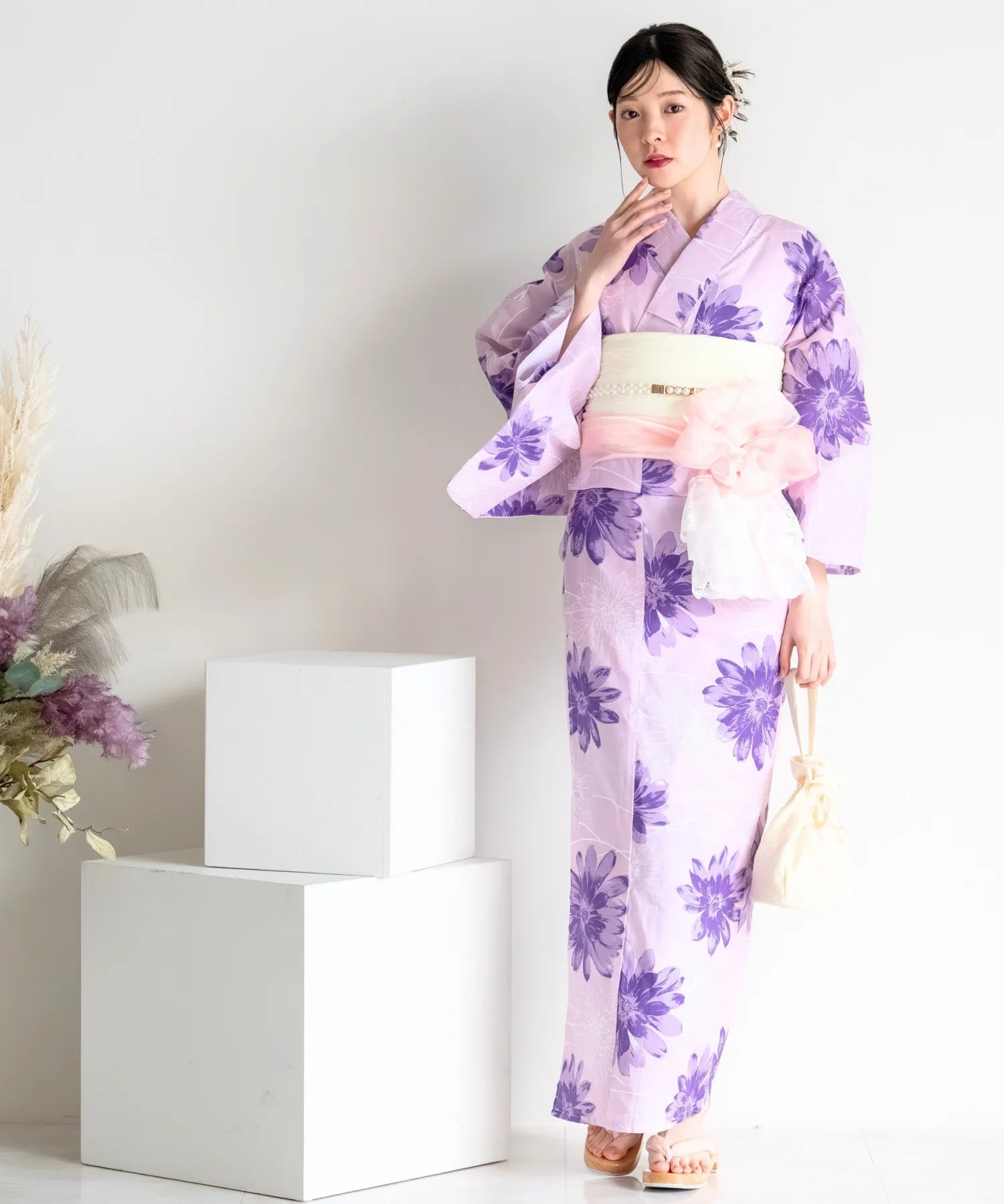 夏花浴衣 紫花ゆらり 単品