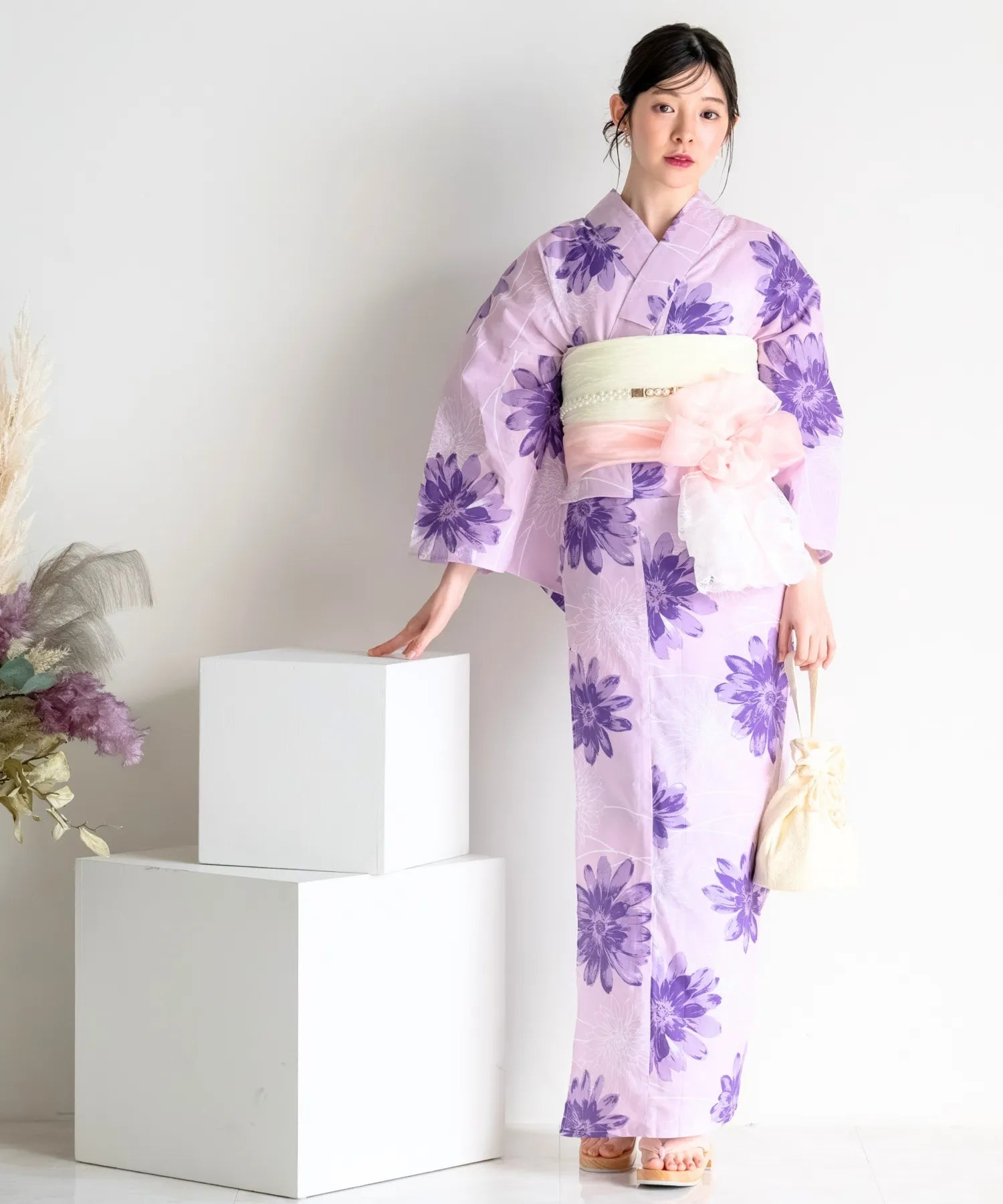 夏花浴衣 紫花ゆらり 単品