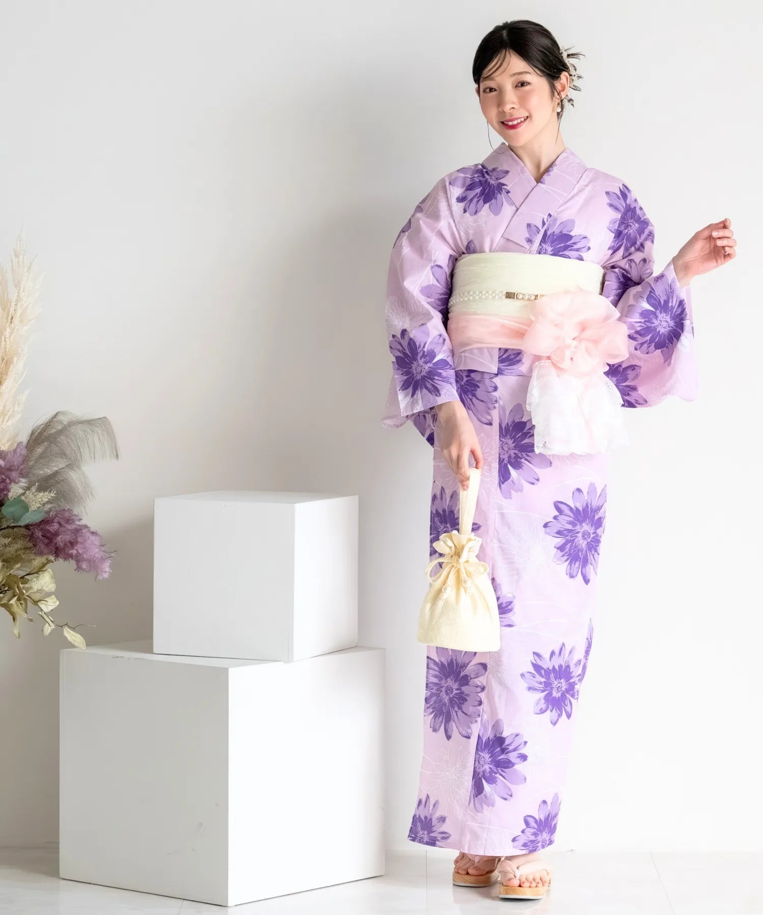 夏花浴衣 紫花ゆらり 単品