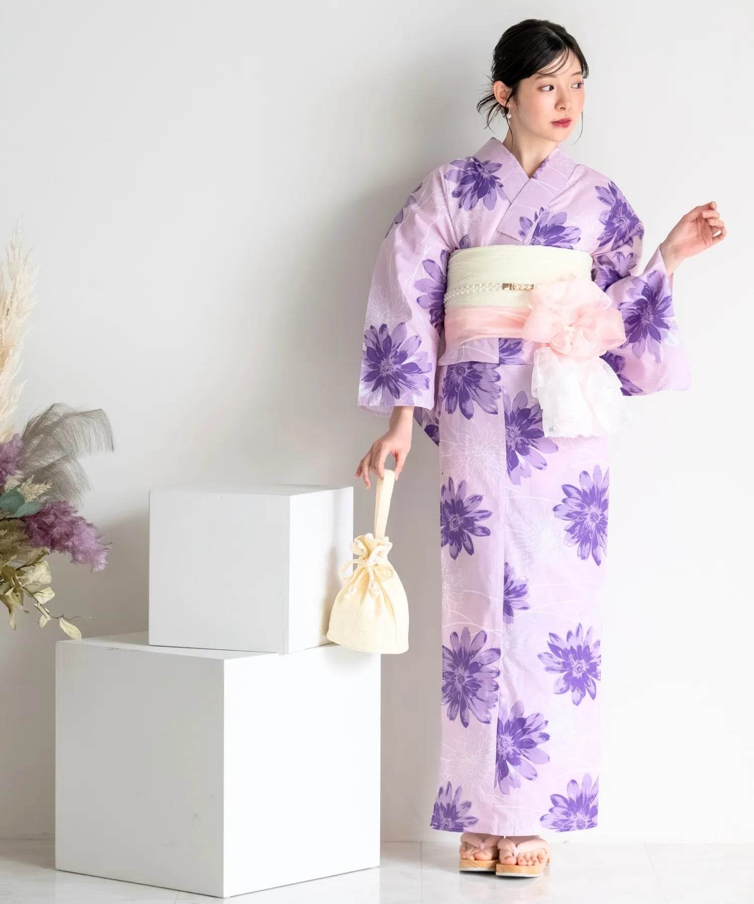 夏花浴衣 紫花ゆらり 単品