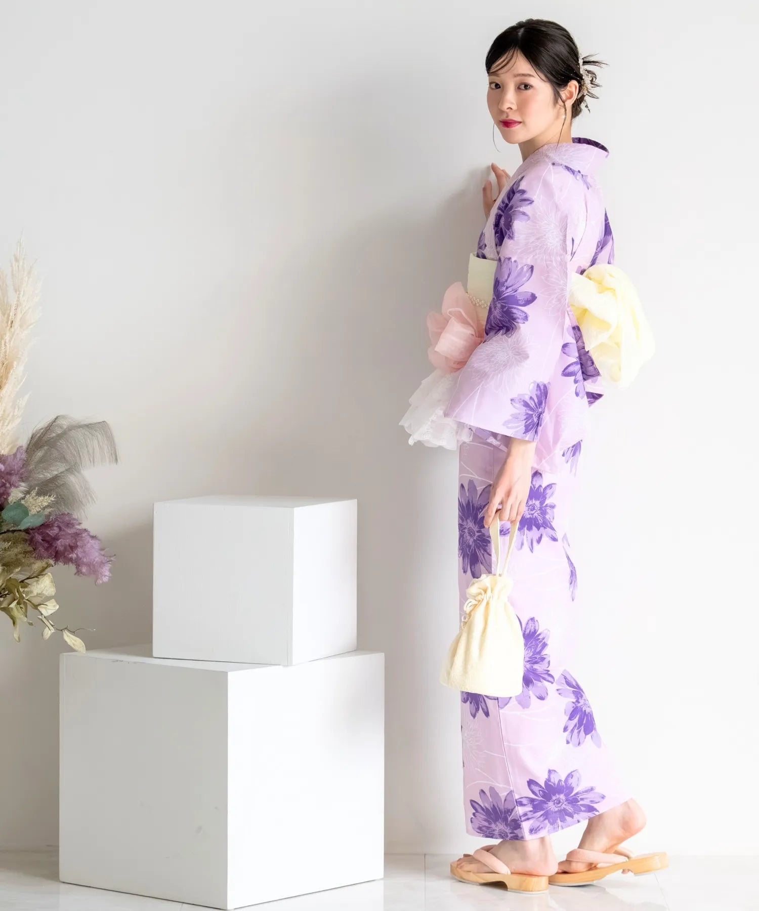 夏花浴衣 紫花ゆらり 単品