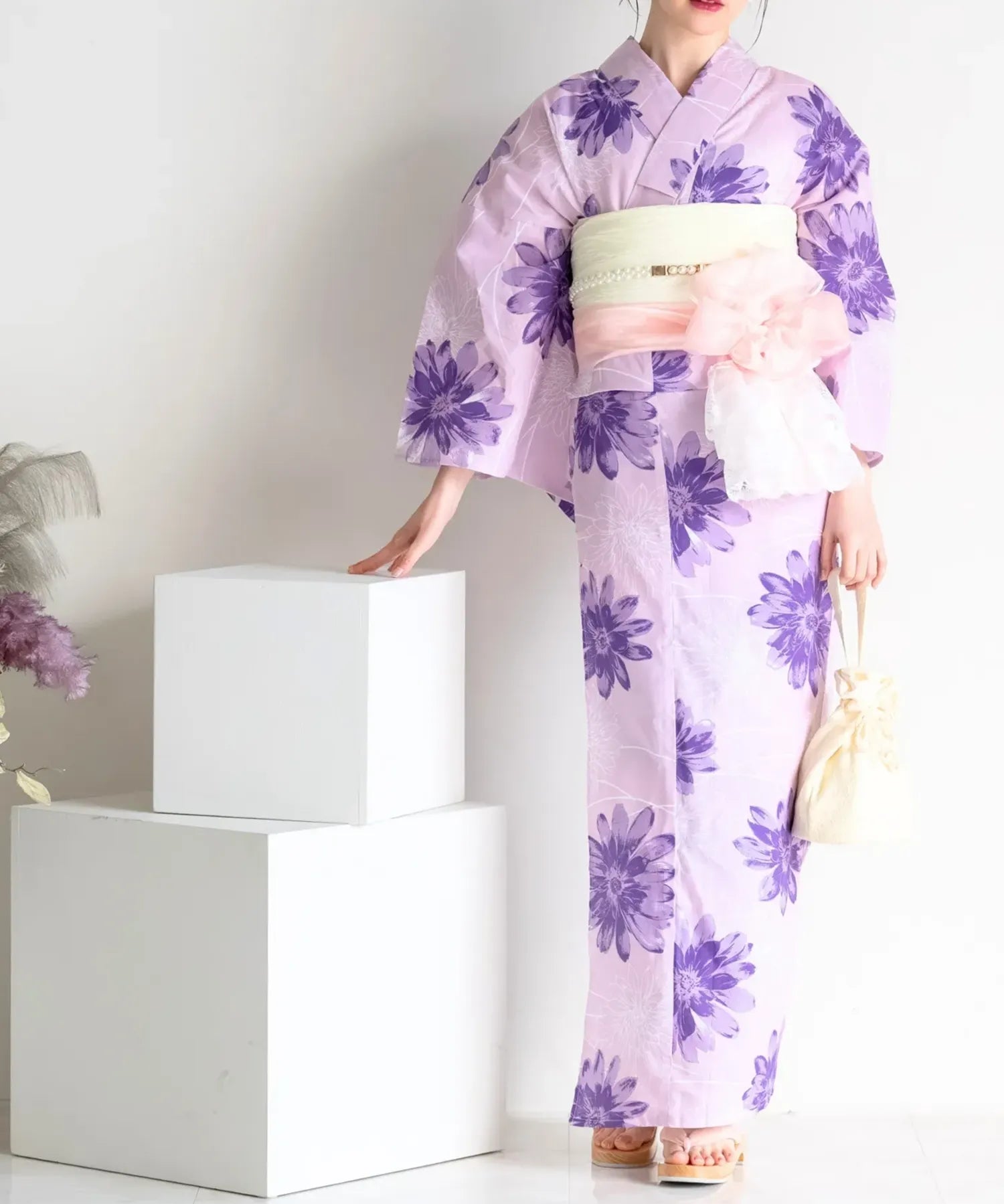 夏花浴衣 紫花ゆらり 単品
