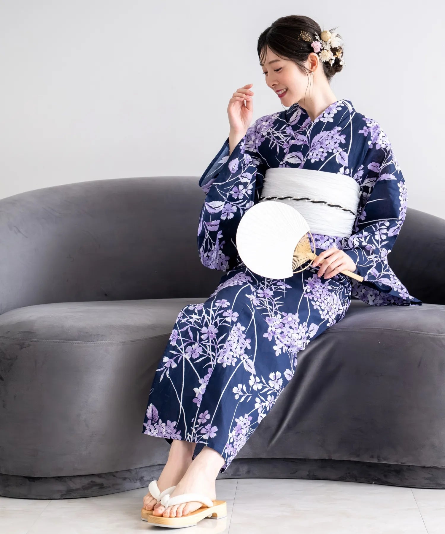夏花浴衣 花影の紫陽花 単品