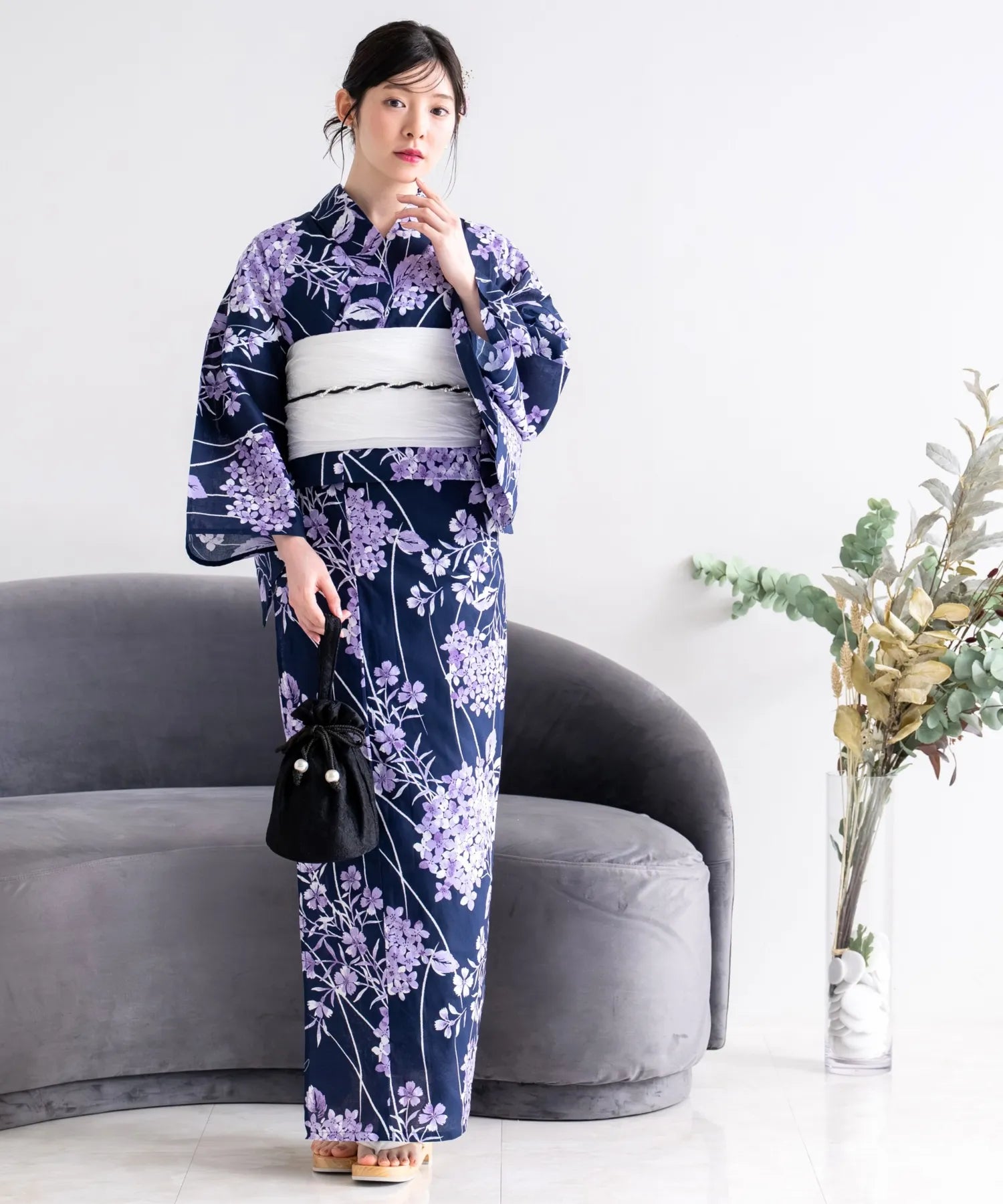 夏花浴衣 花影の紫陽花 単品