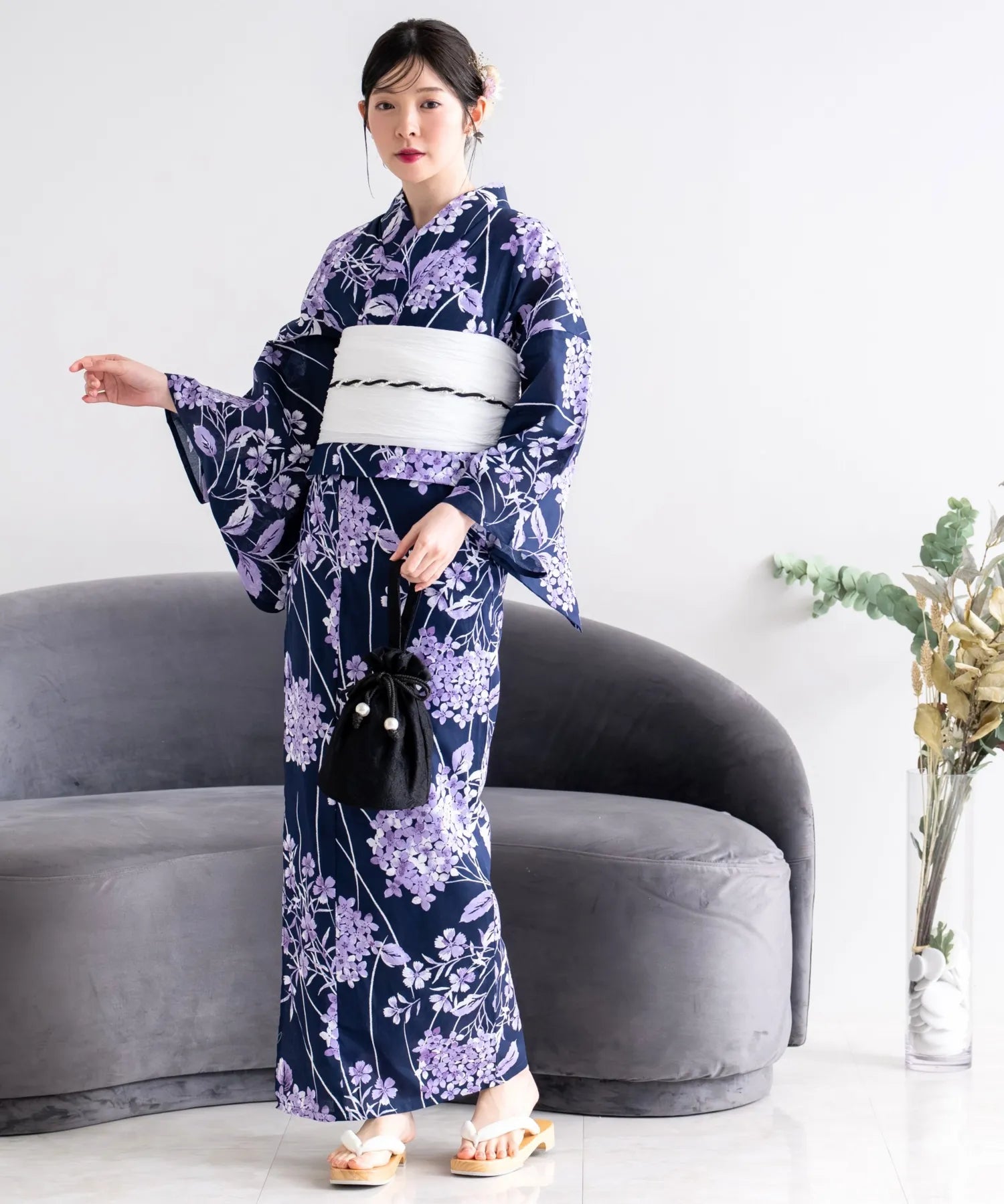 夏花浴衣 花影の紫陽花 単品
