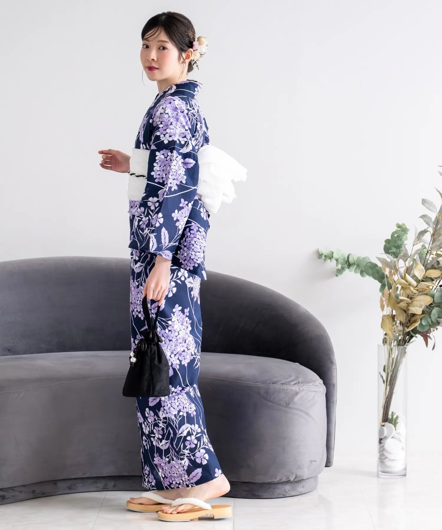 夏花浴衣 花影の紫陽花 単品