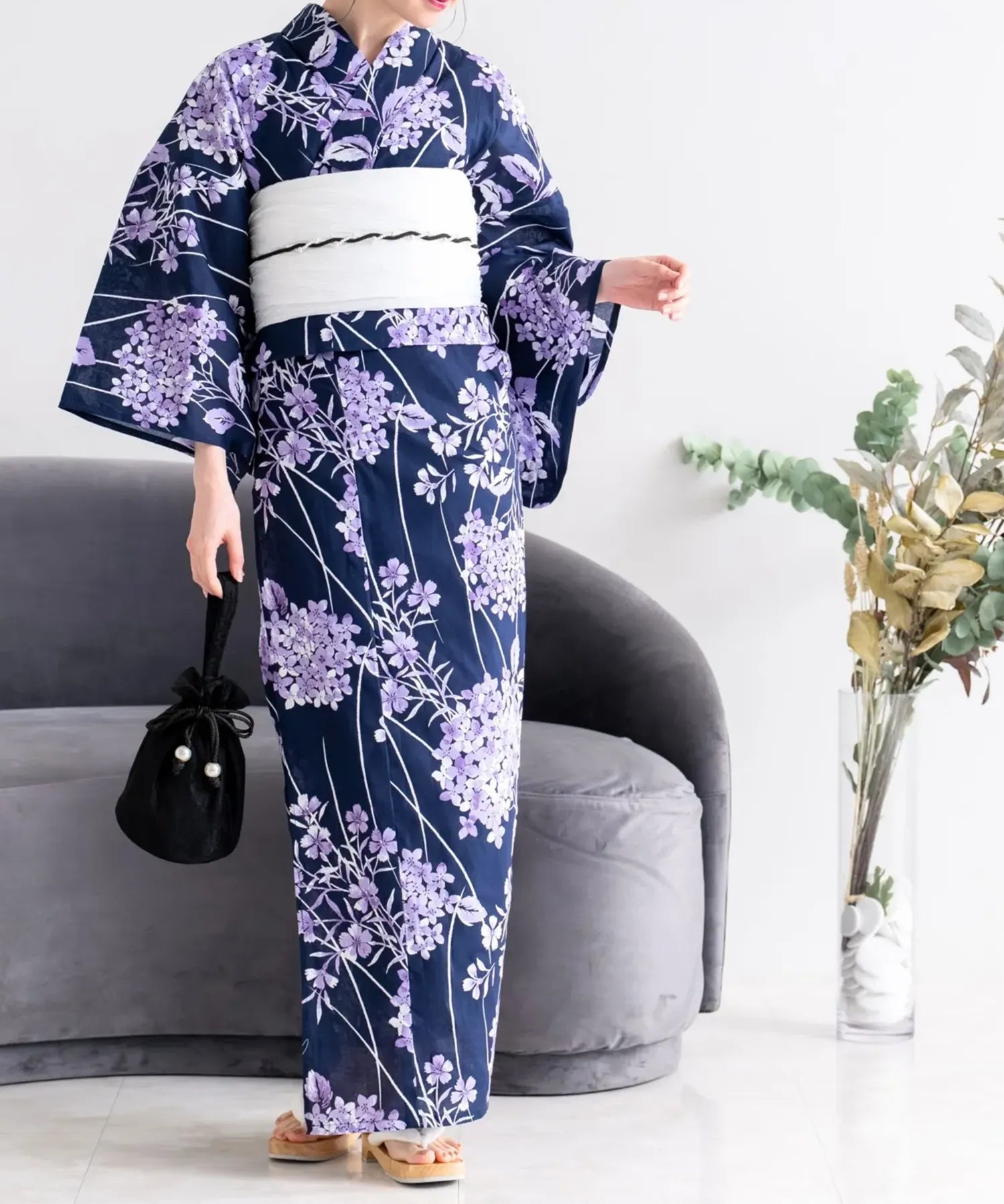 夏花浴衣 花影の紫陽花 単品