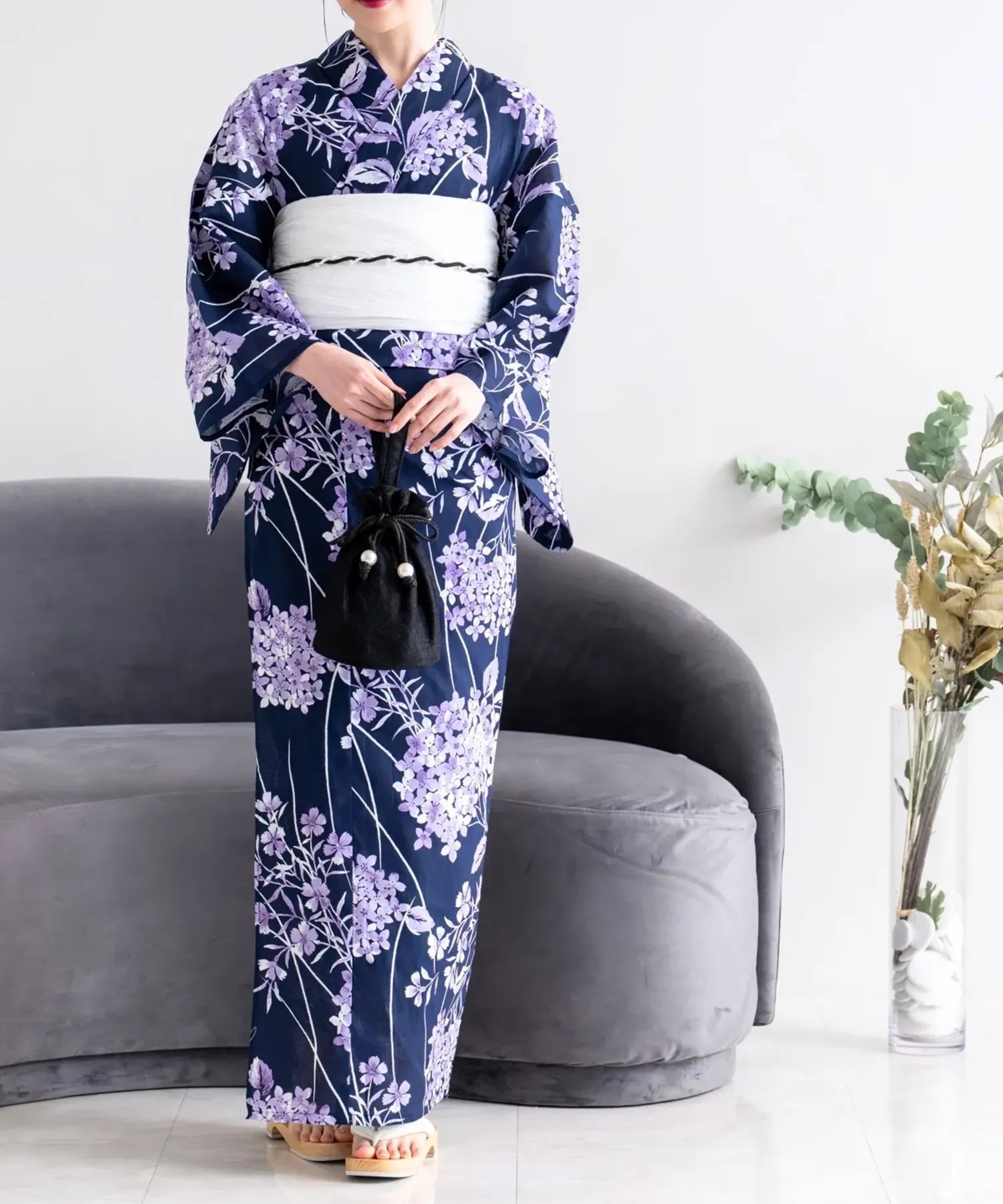 夏花浴衣 花影の紫陽花 単品