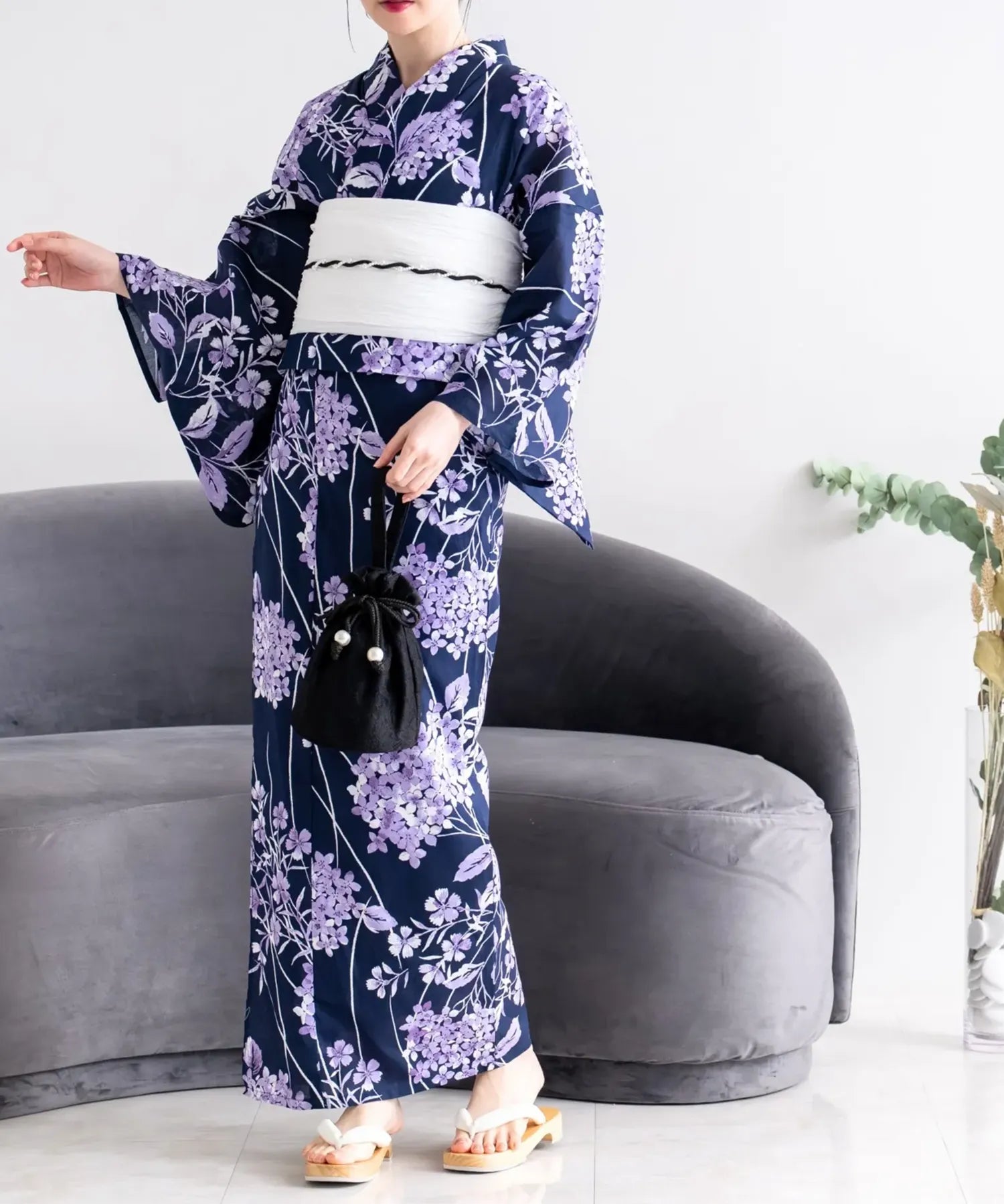 夏花浴衣 花影の紫陽花 単品