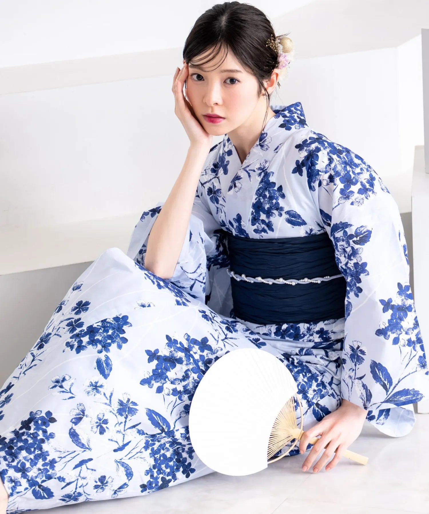 夏花浴衣 紫陽花淡しずく 単品