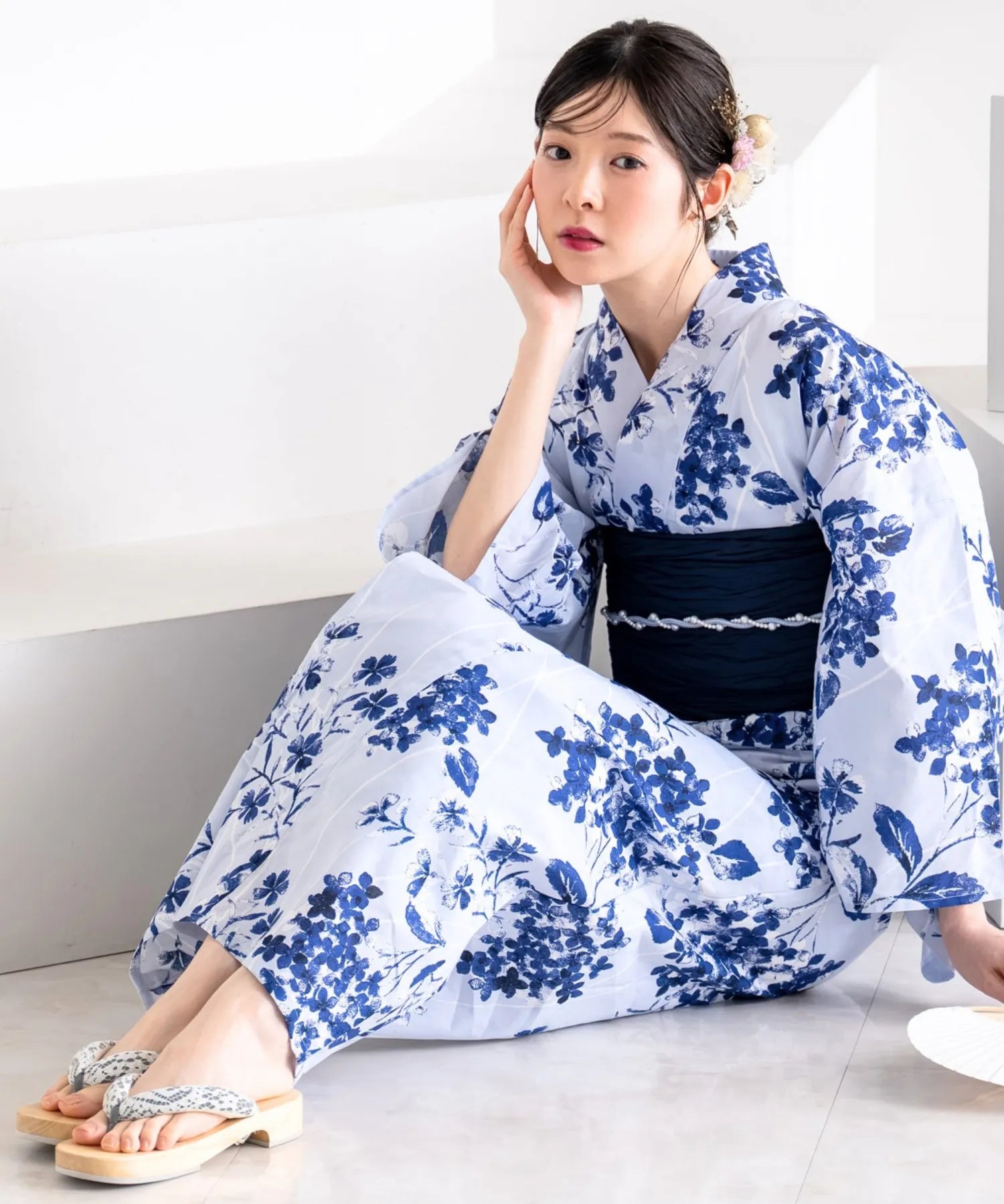 夏花浴衣 紫陽花淡しずく 単品