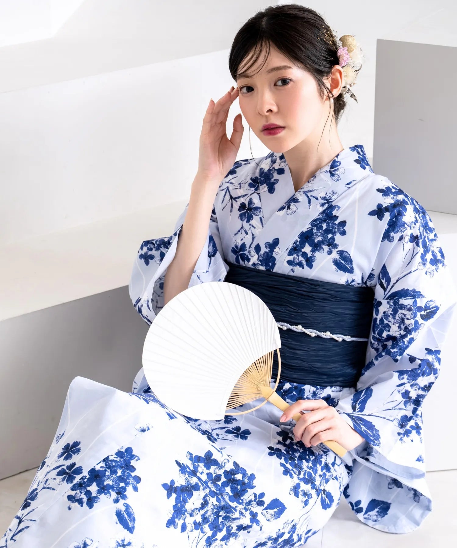 夏花浴衣 紫陽花淡しずく 単品