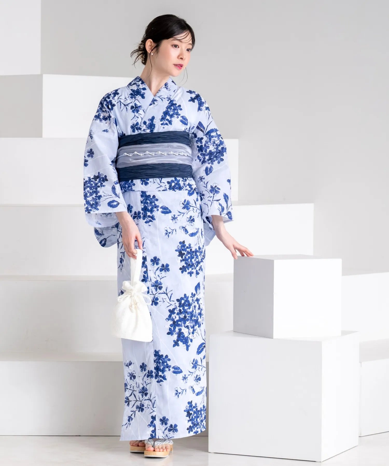夏花浴衣 紫陽花淡しずく 単品