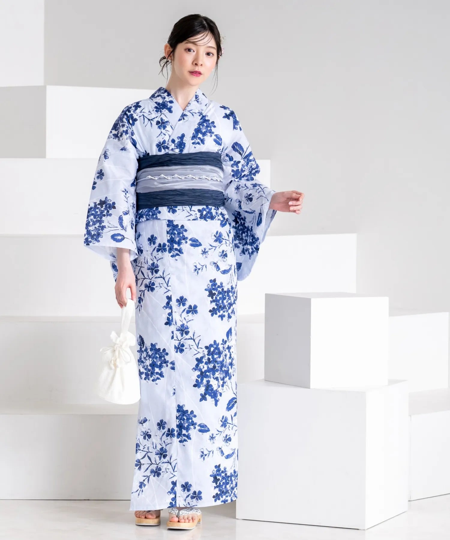 夏花浴衣 紫陽花淡しずく 単品