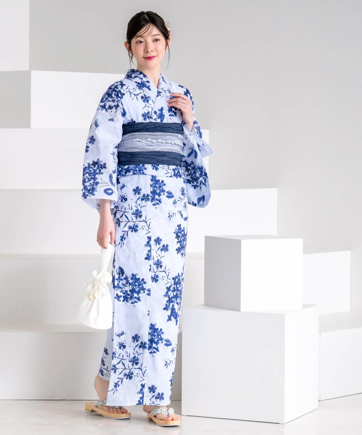 夏花浴衣 紫陽花淡しずく 単品